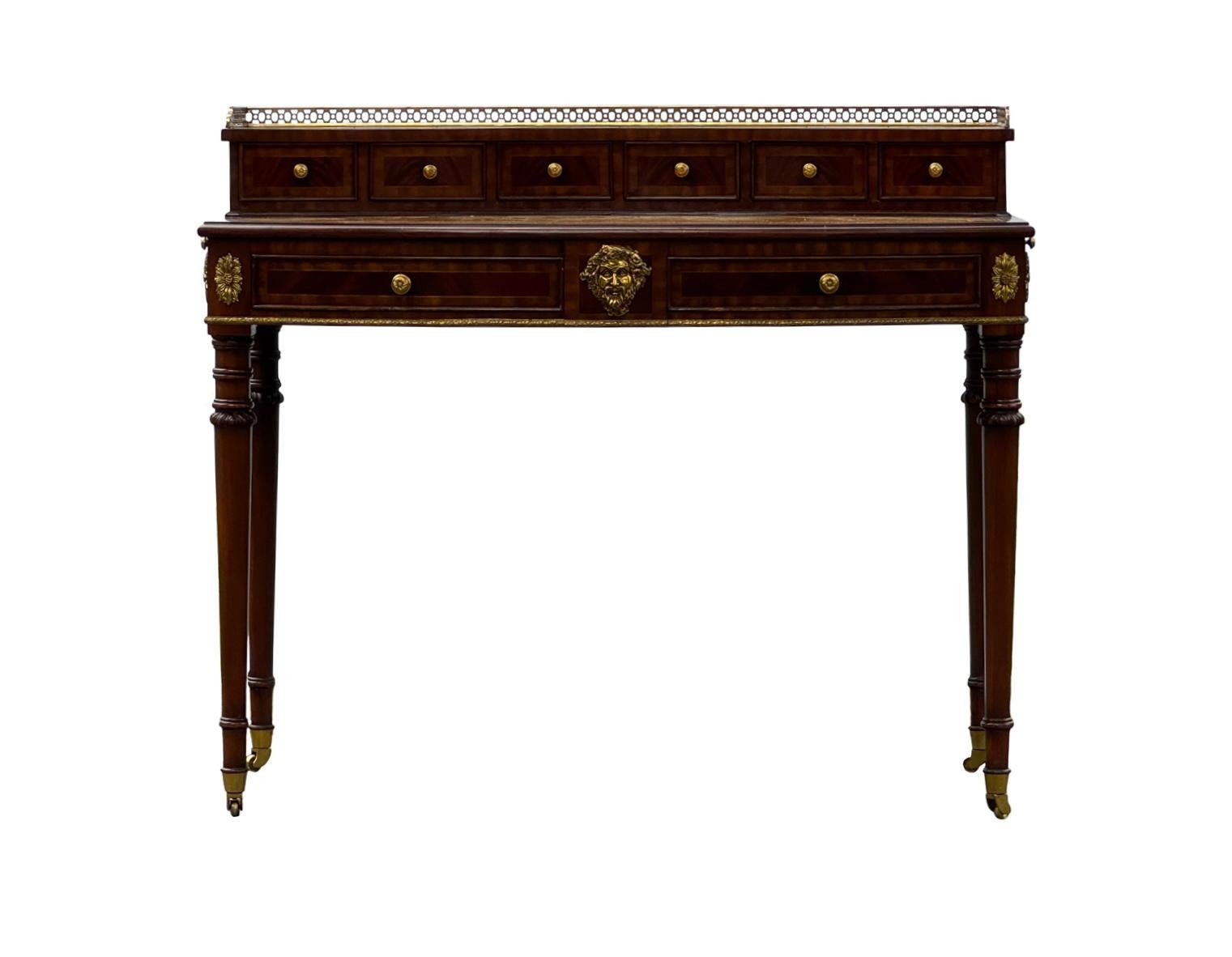 Louis XIV Exquisite Louis XVI English Style Expanding Mahogany &.Leather Top Desk For Sale