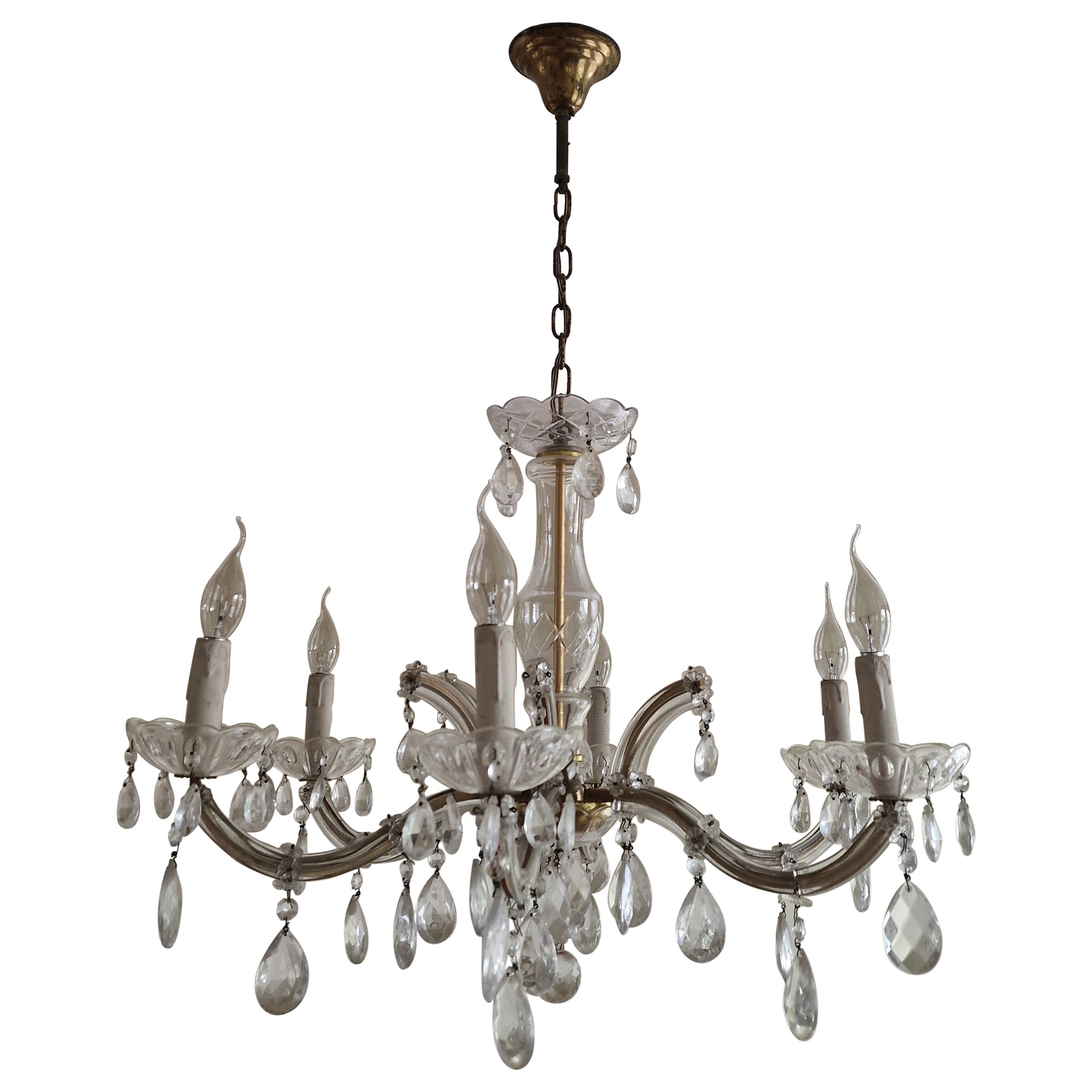 Exquisite Louis XVI Style Chandelier – Patinated Brass and Cut Glass For Sale