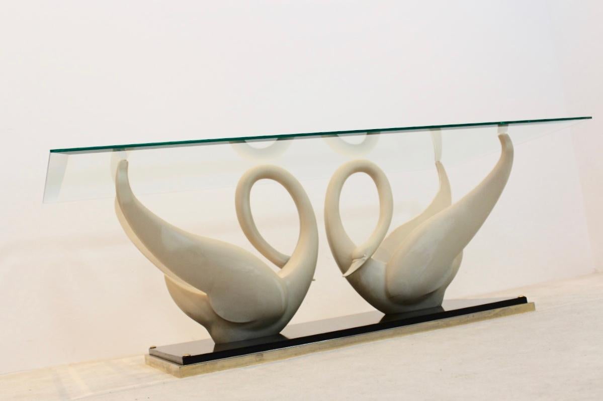 Brass Exquisite Maison Jansen Swan Table, Signed