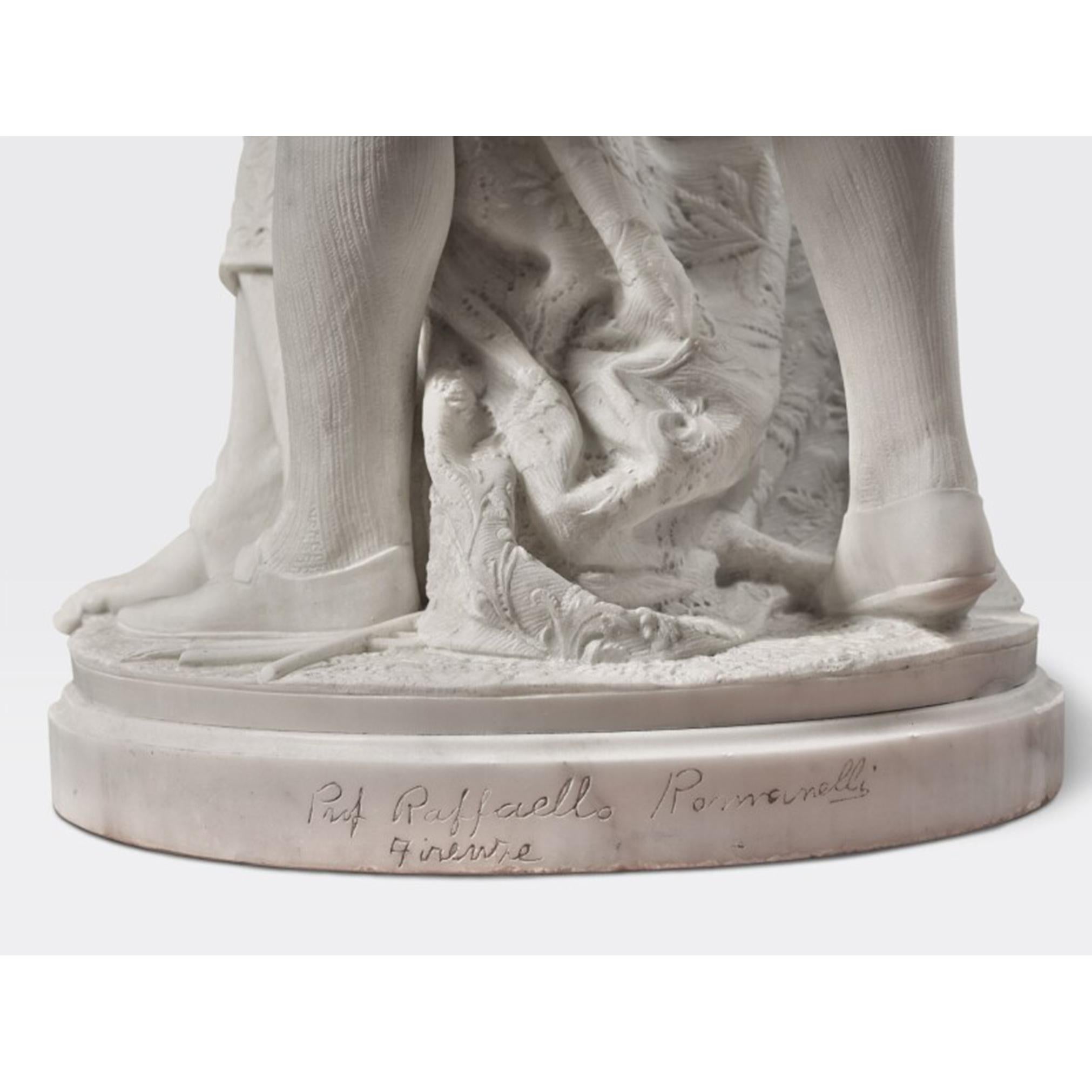 Exquisite Marble Statue Entitled ‘Raffaello E Fornarina’ by Raffaello Romanelli In Good Condition For Sale In New York, NY