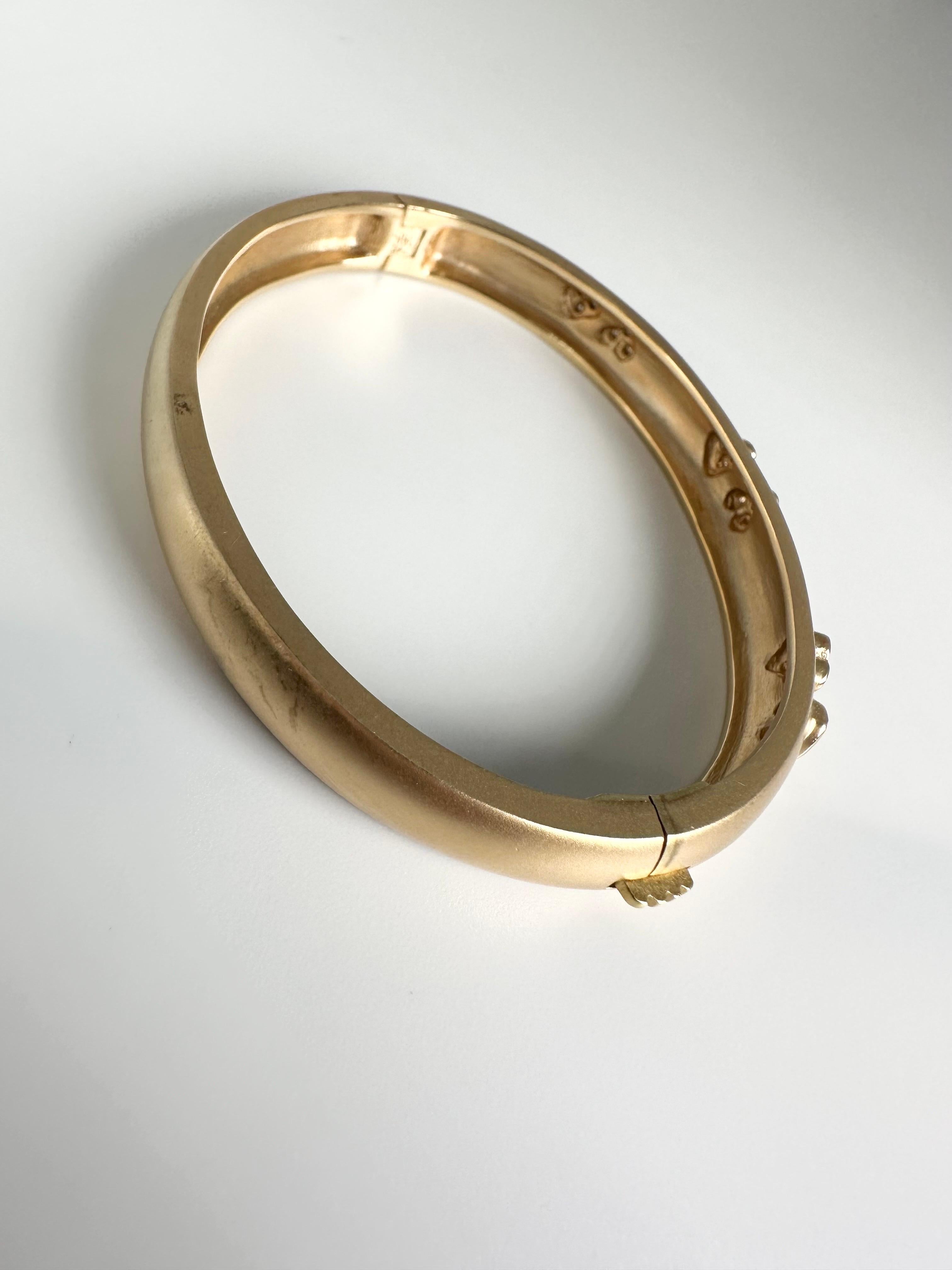 Exquisite matte finish heart diamond bangle 14KT yellow gold In New Condition For Sale In Jupiter, FL