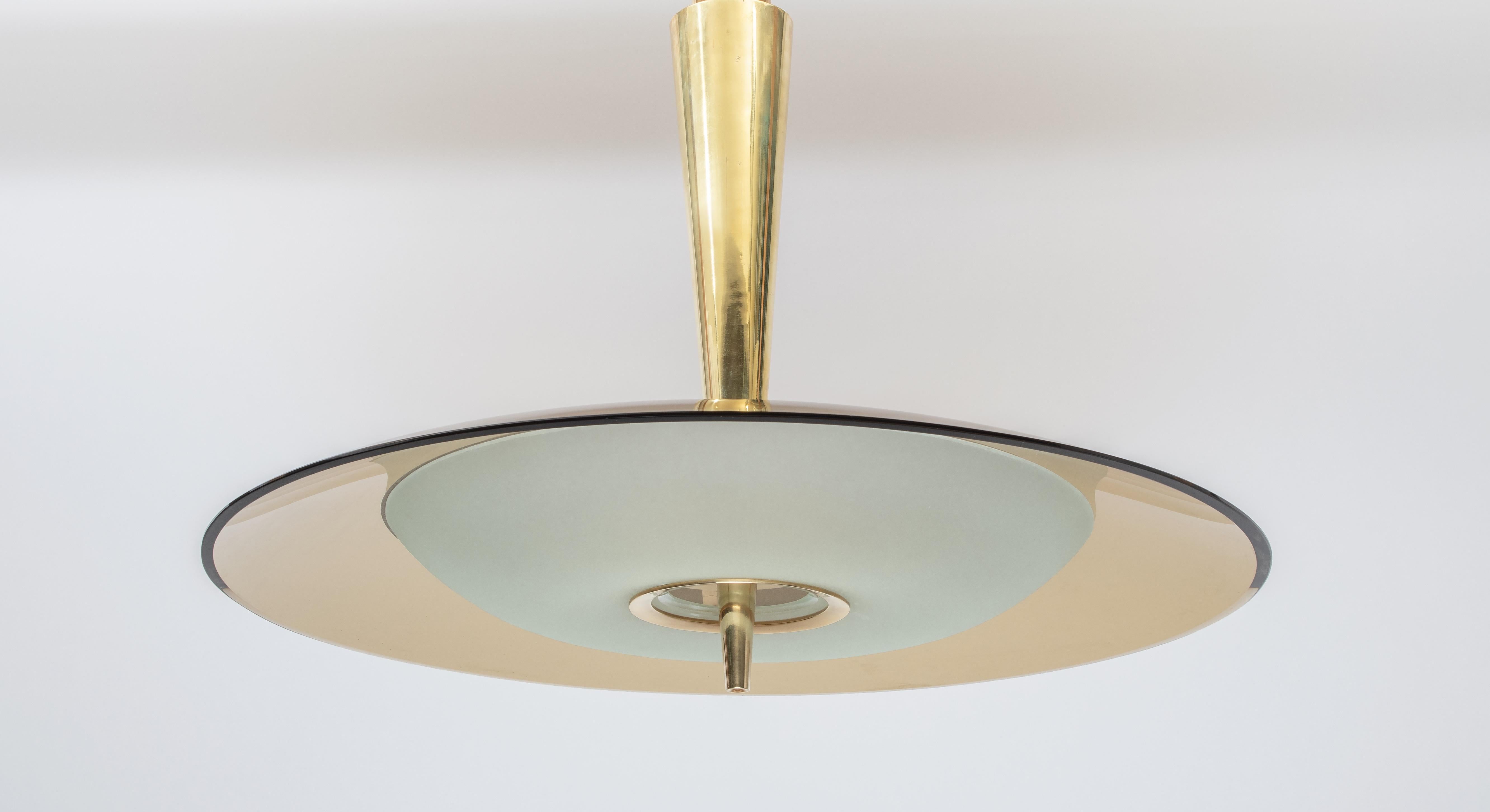 Exquisite Max Ingrand for Fontana Arte Round Glass Chandelier, Italy 1950's (Mitte des 20. Jahrhunderts)