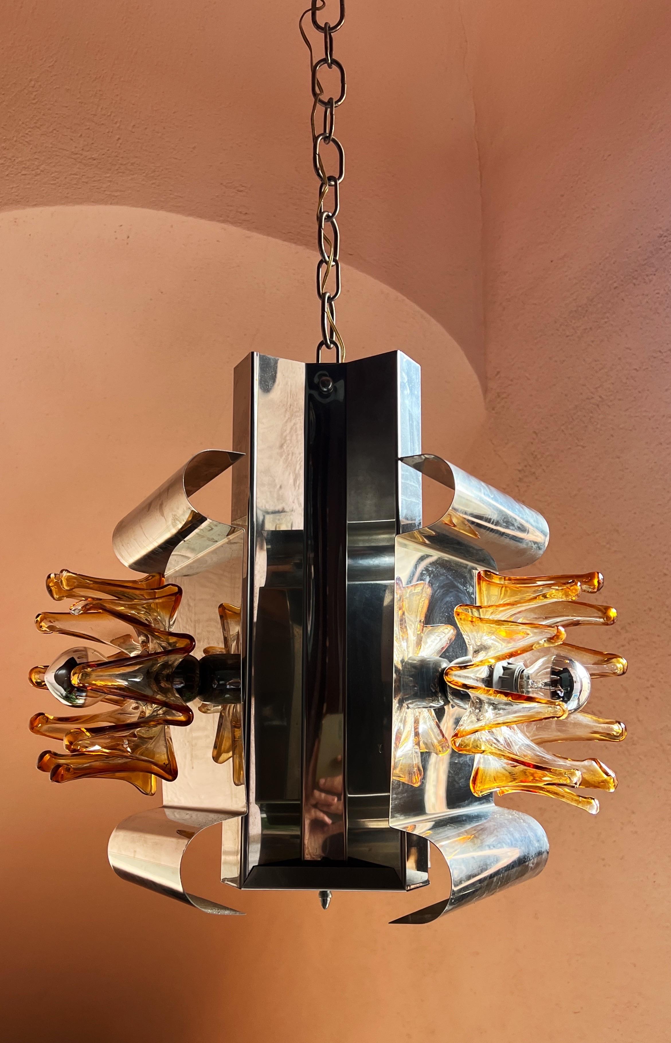 Squisita lampada a sospensione Mazzega Murano di Carlo Nason, 1970 in vendita 2