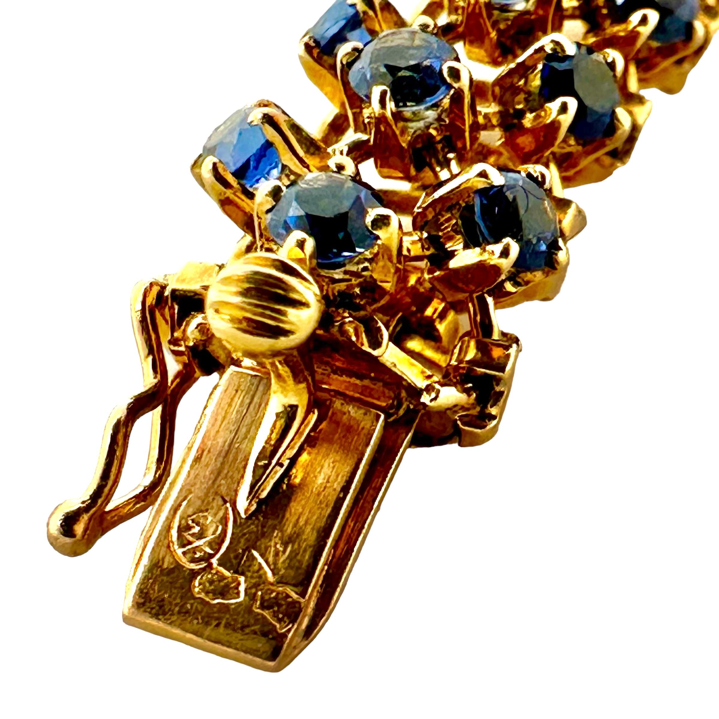 Modern Exquisite Mid-20th Century French 18k Gold and Sapphire Bracelet For Sale