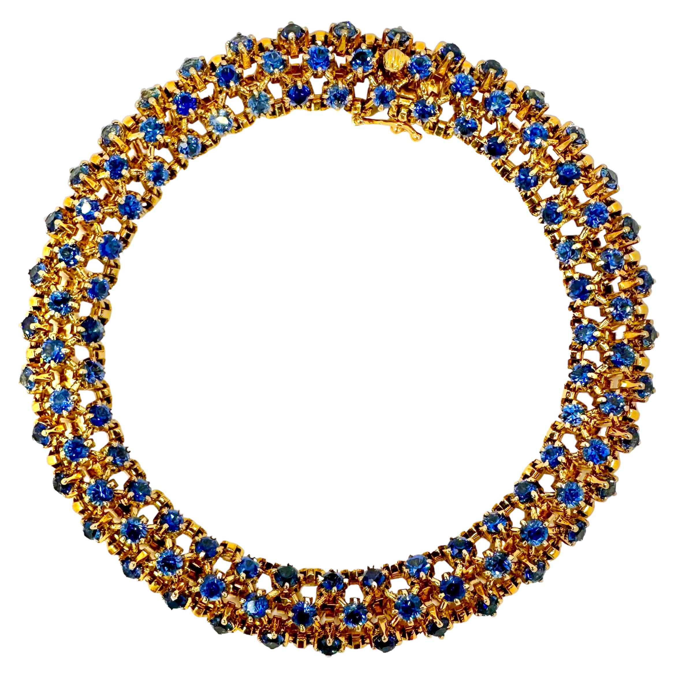 Exquisite Mid-20th Century French 18k Gold and Sapphire Bracelet For Sale