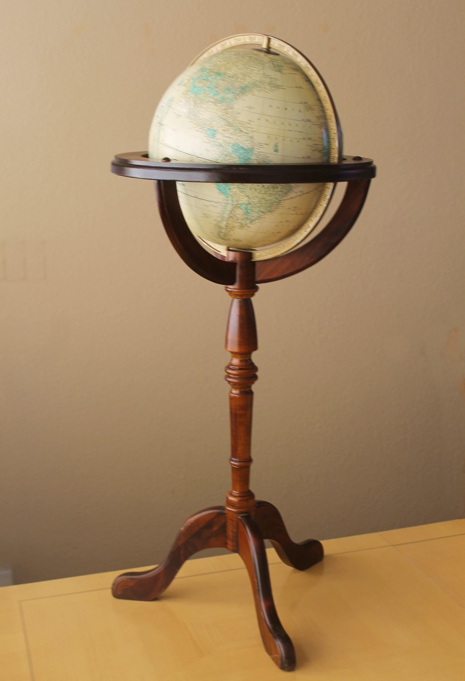 Mid-Century Modern Exquisite Mid Century Imperial Terrestrial Standing Floor Globe Wood Library  For Sale