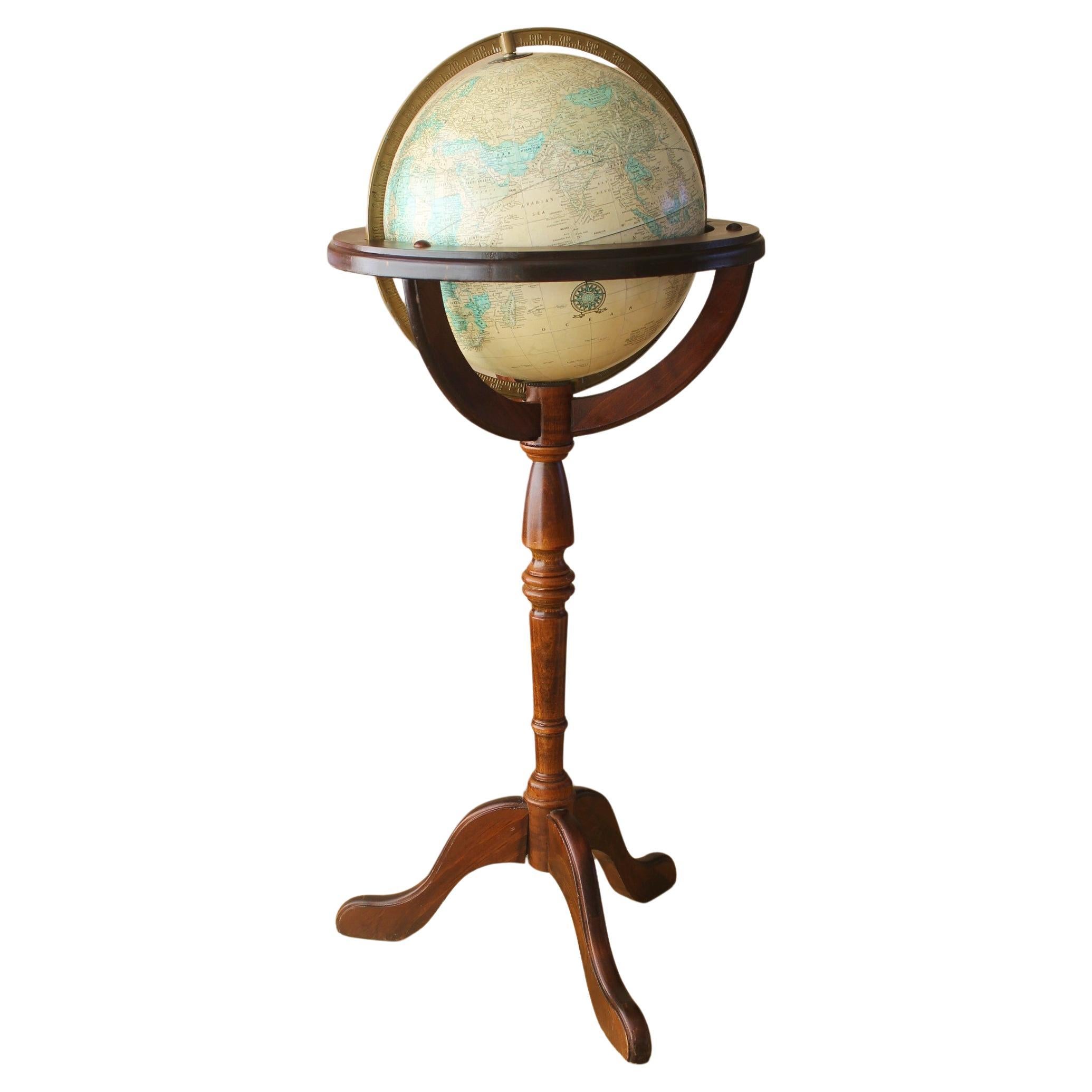 Exquisite Mid Century Imperial Terrestrial Standing Floor Globe Wood Library  For Sale