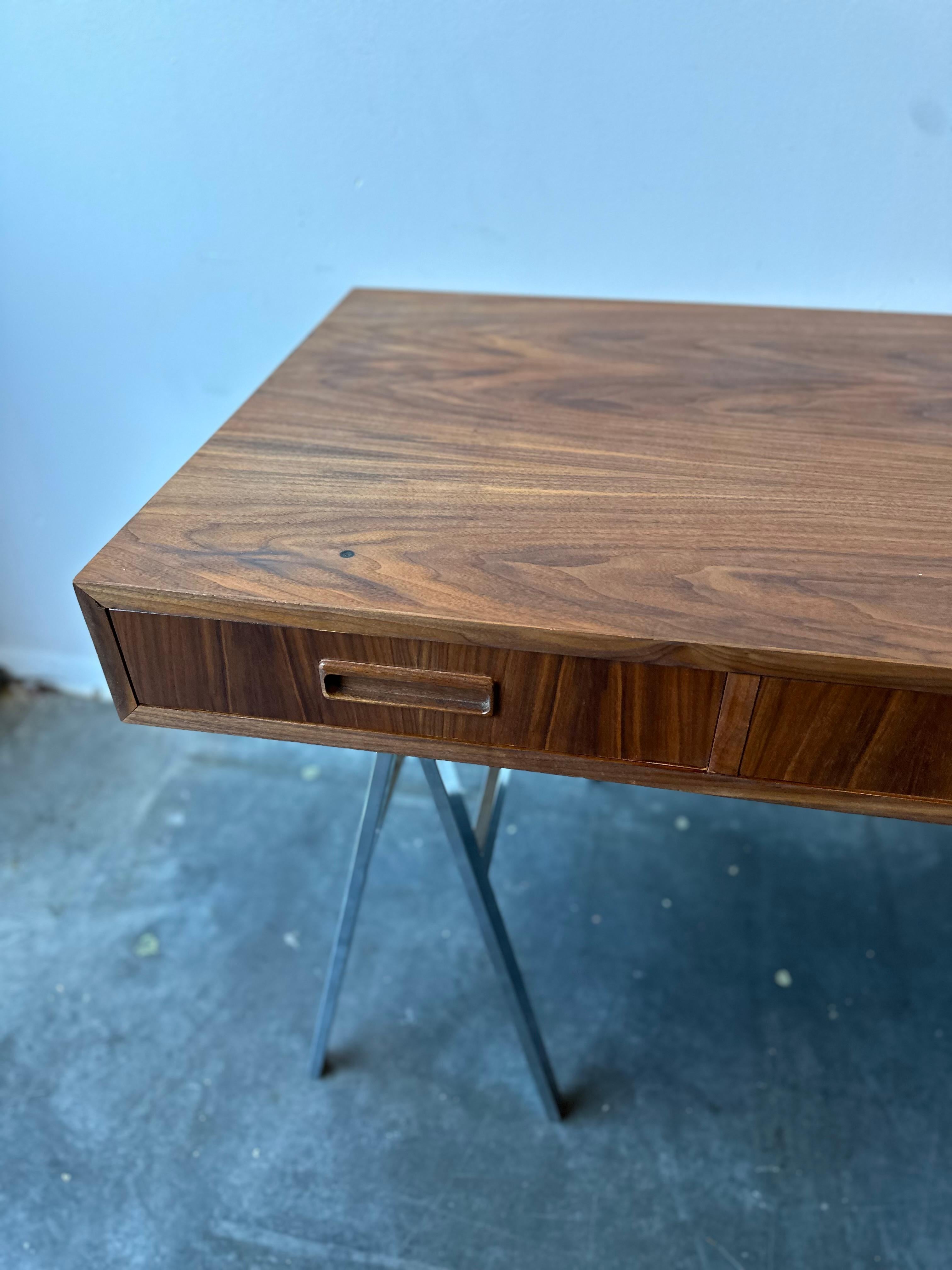 Unknown Exquisite Mid Century Modern Walnut and Steel Sawhorse Style Desk