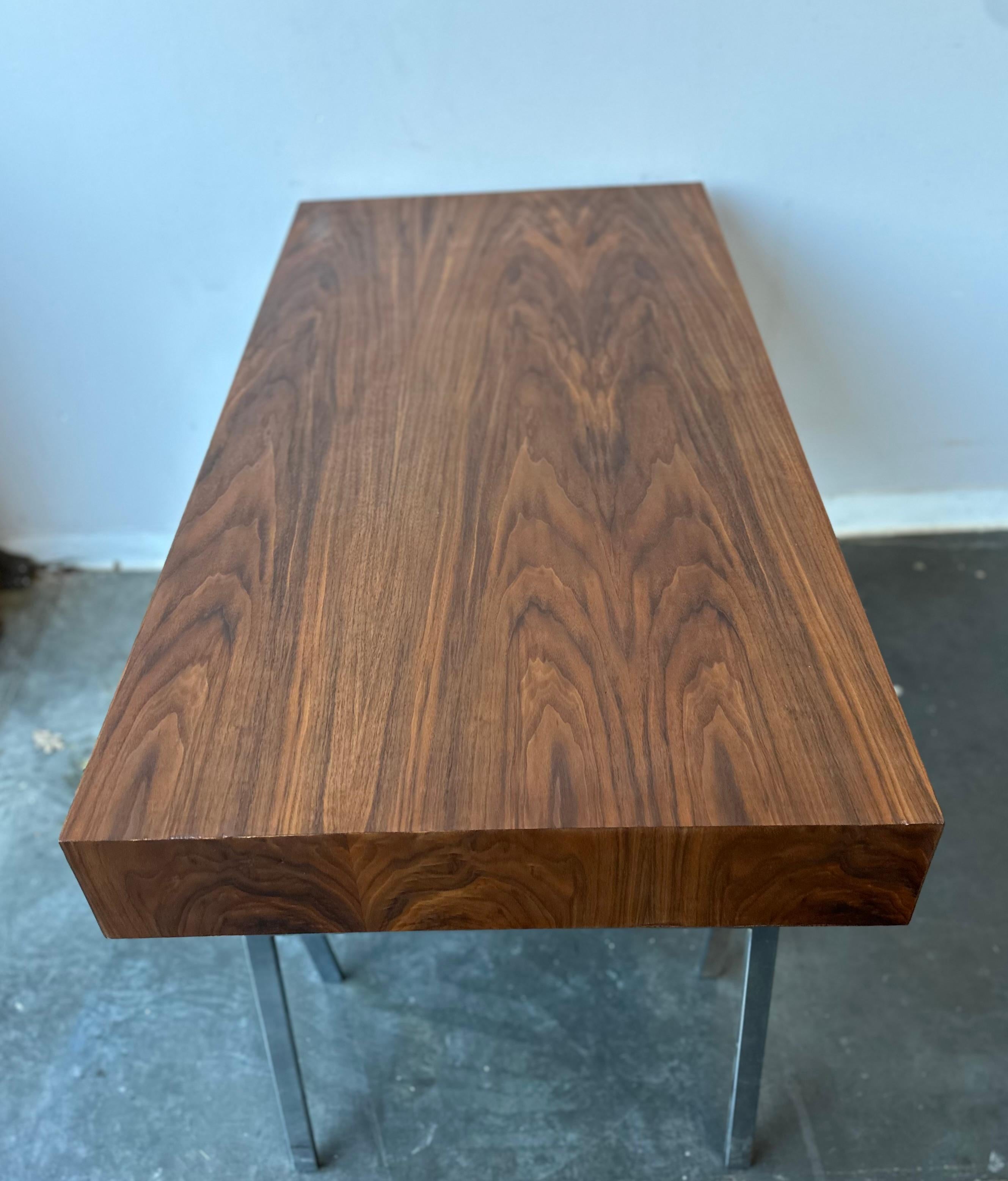 Exquisite Mid Century Modern Walnut and Steel Sawhorse Style Desk In Good Condition In Sayreville, NJ