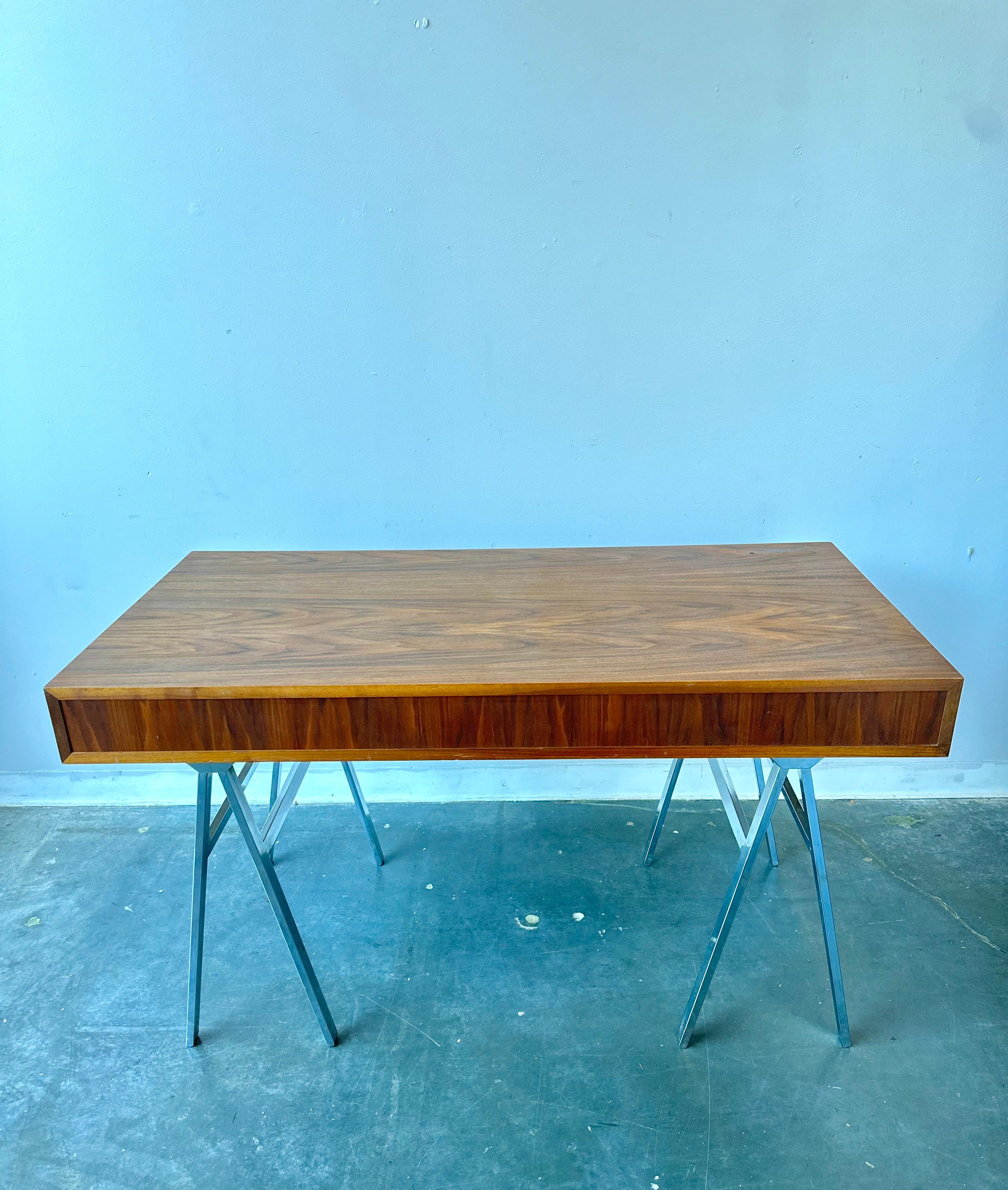 Mid-20th Century Exquisite Mid Century Modern Walnut and Steel Sawhorse Style Desk