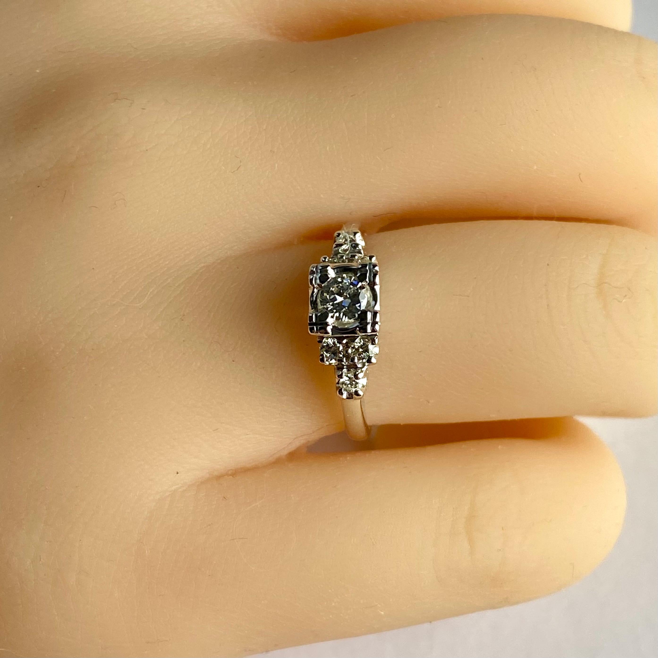 Exquisite Mid-Century Vintage Diamond Cocktail Ring in 14K White Gold For Sale 4