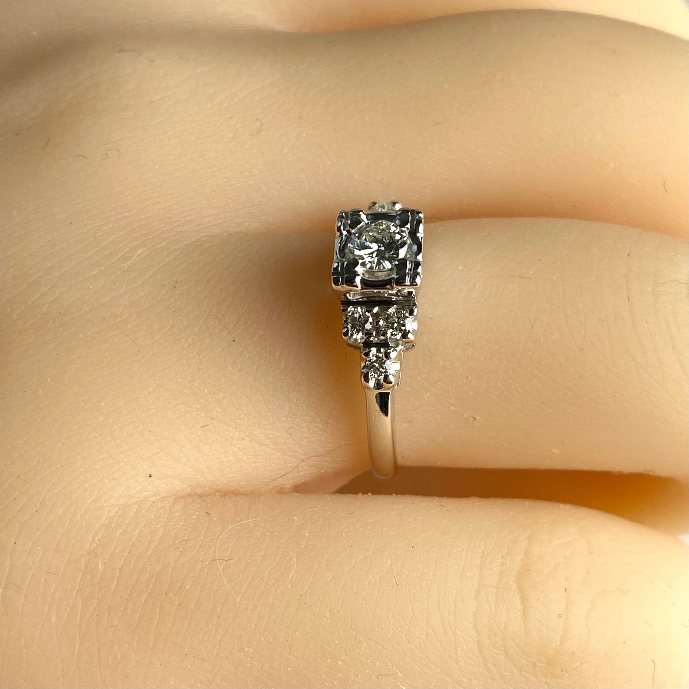 Exquisite Mid-Century Vintage Diamond Cocktail Ring in 14K White Gold For Sale 2