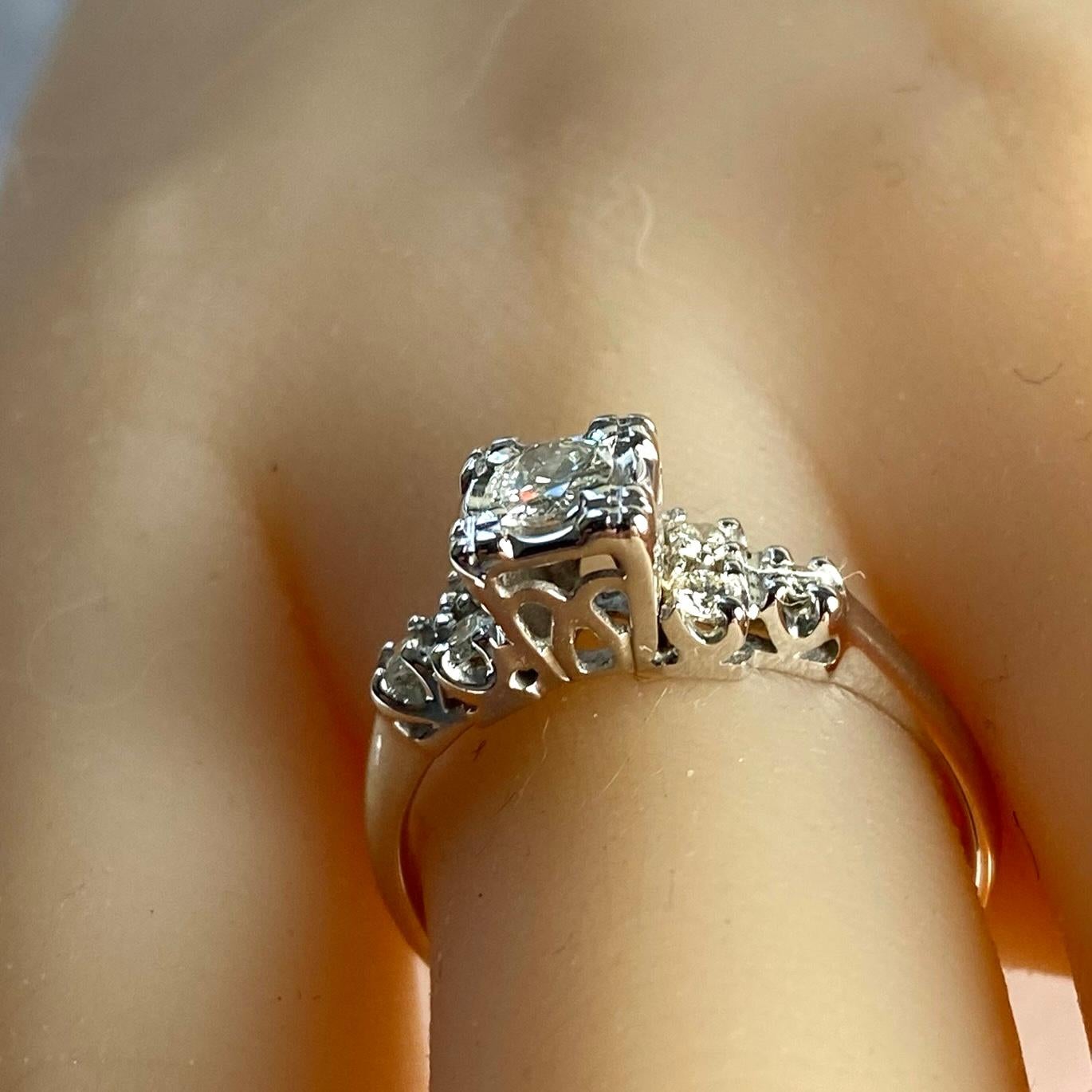Women's Exquisite Mid-Century Vintage Diamond Cocktail Ring in 14K White Gold For Sale