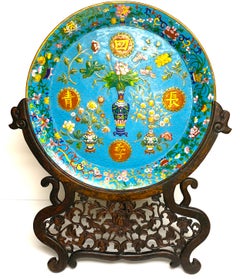 Exquisite Ming Style Cloisonné Charger and Stand