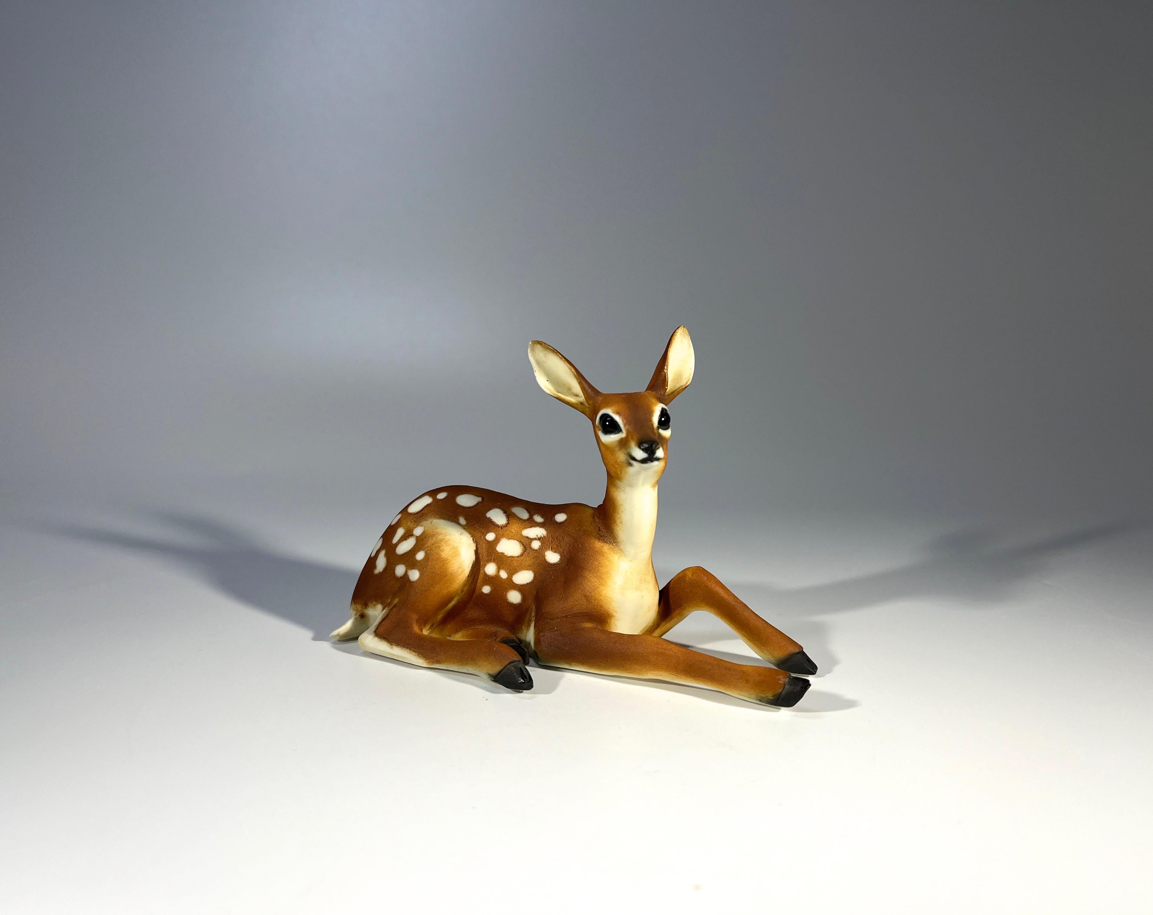 Mid-Century Modern Exquisite Miniature Italian Bisque Porcelain Fawn Figurine, Superbly Crafted For Sale