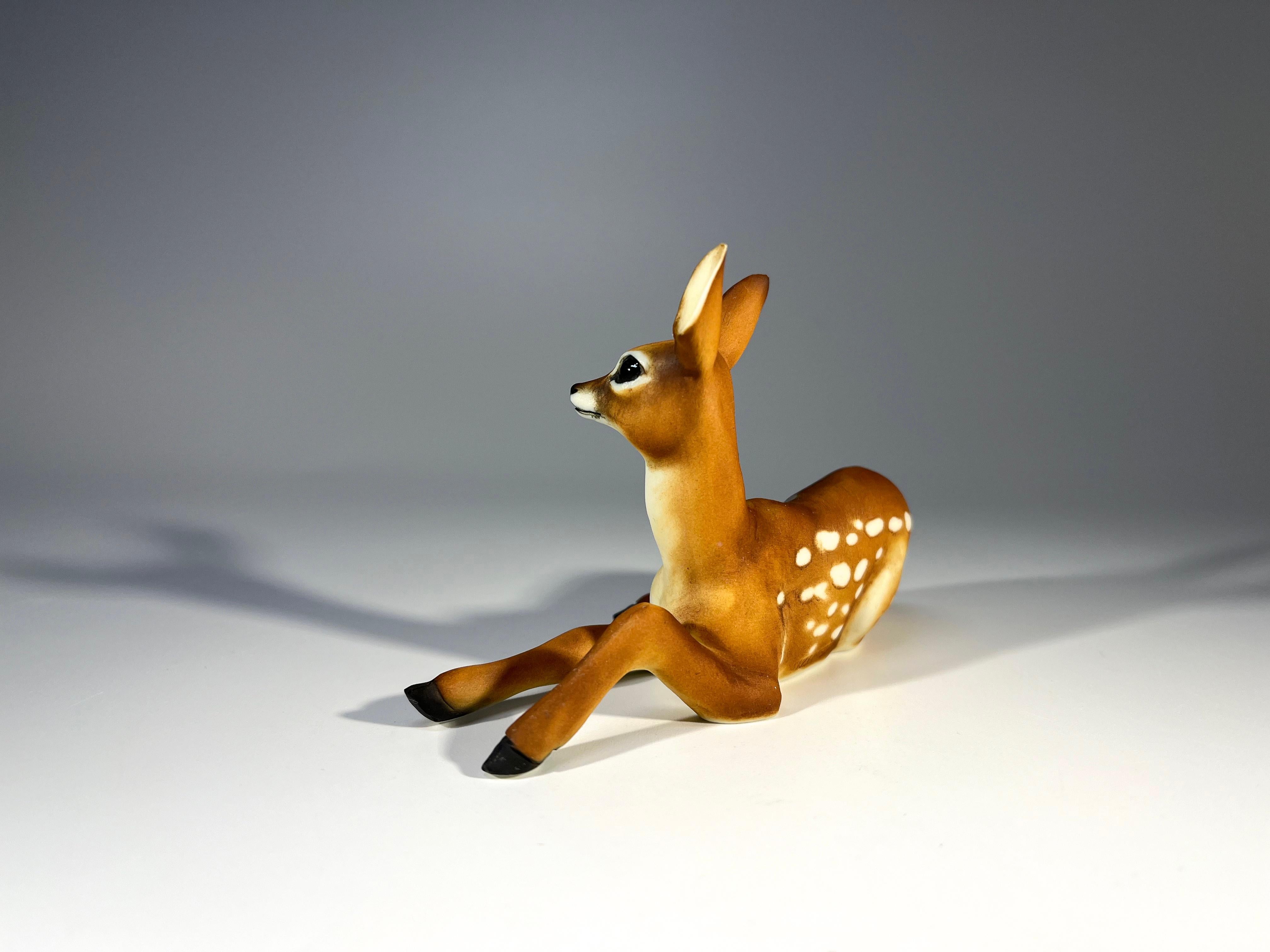 Hand-Painted Exquisite Miniature Italian Bisque Porcelain Fawn Figurine, Superbly Crafted For Sale