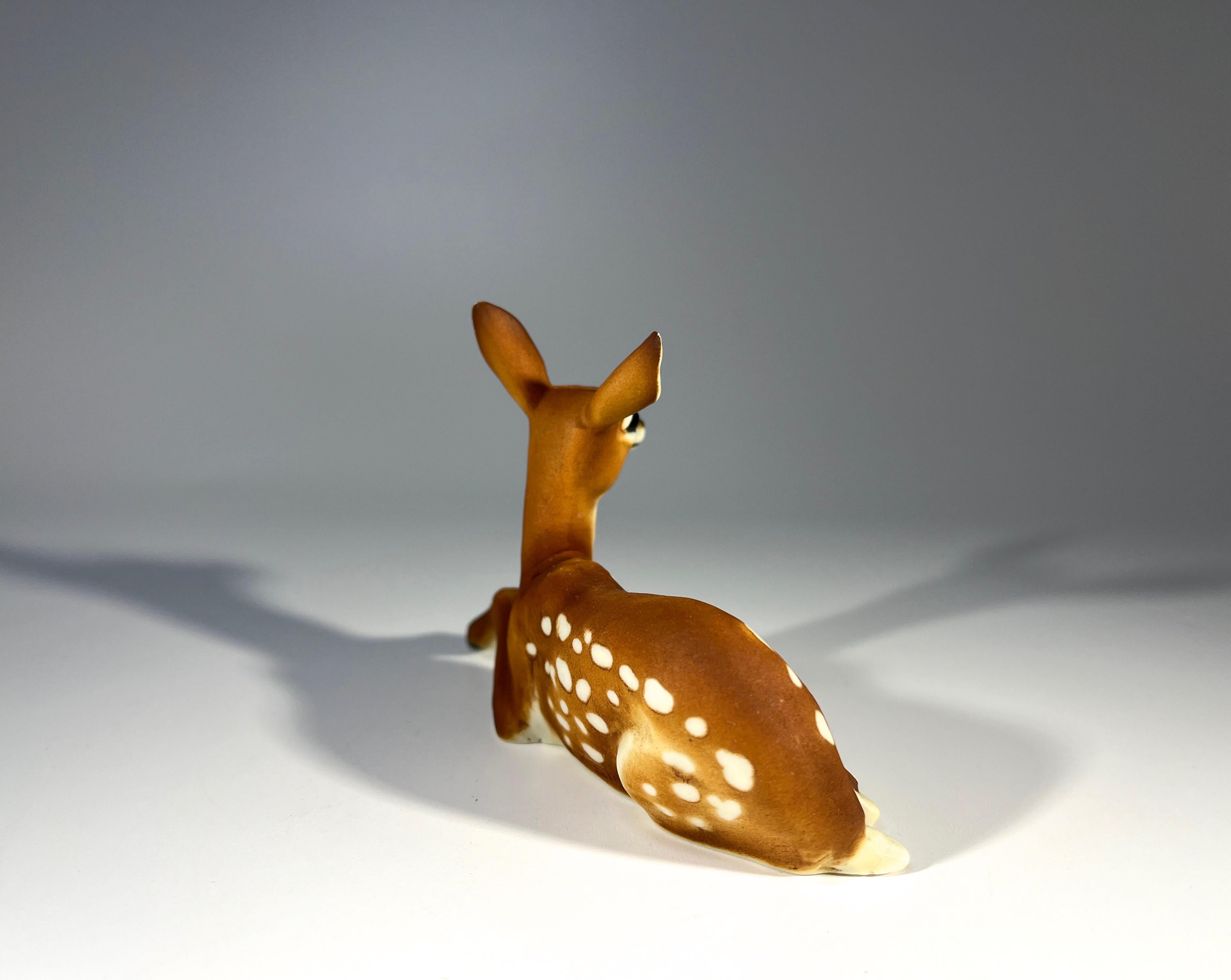 20th Century Exquisite Miniature Italian Bisque Porcelain Fawn Figurine, Superbly Crafted For Sale
