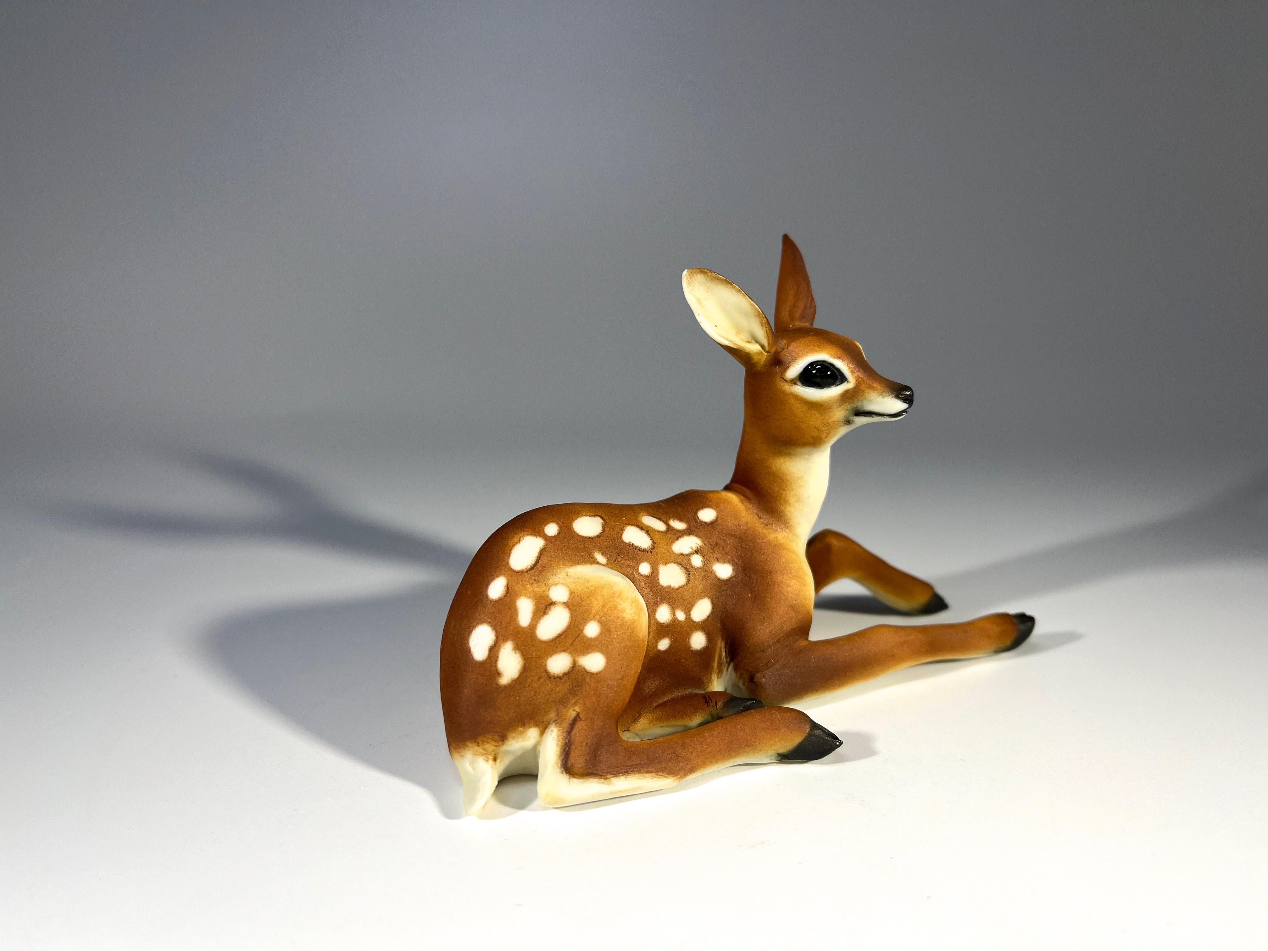 Exquisite Miniature Italian Bisque Porcelain Fawn Figurine, Superbly Crafted For Sale 1