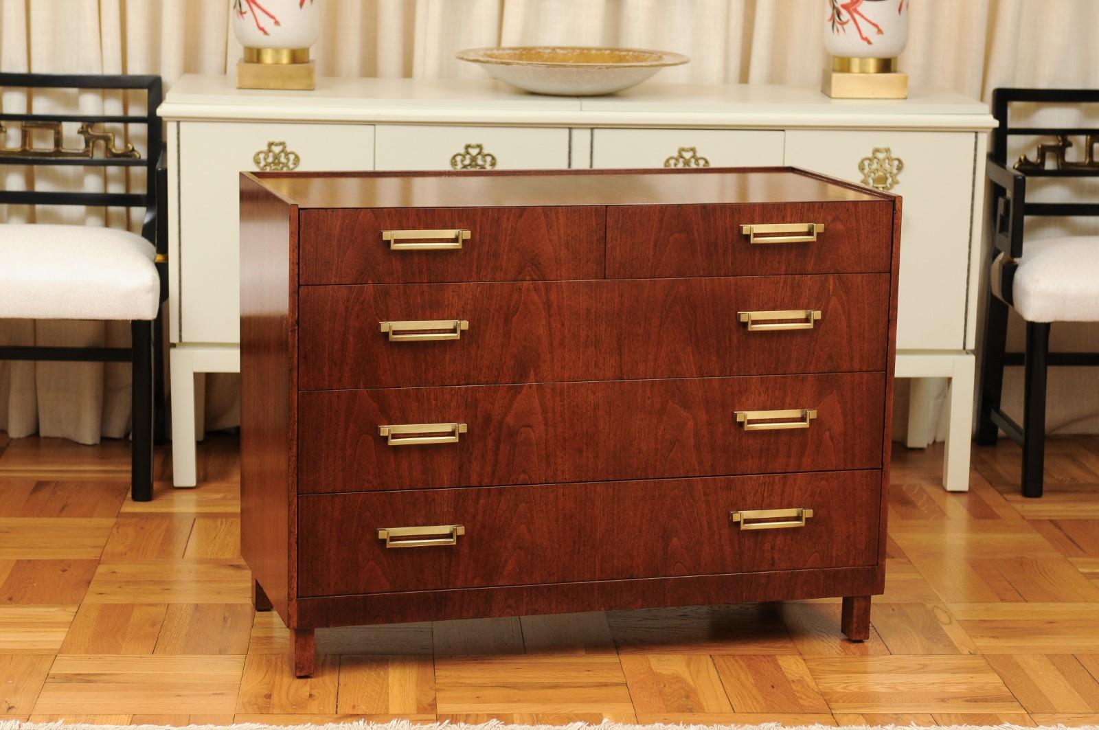 This magnificent chest is shipped as professionally photographed and described in the listing narrative: Meticulously professionally restored and completely installation ready.

Michael Taylor's fabulous modern interpretation of the classic Campaign