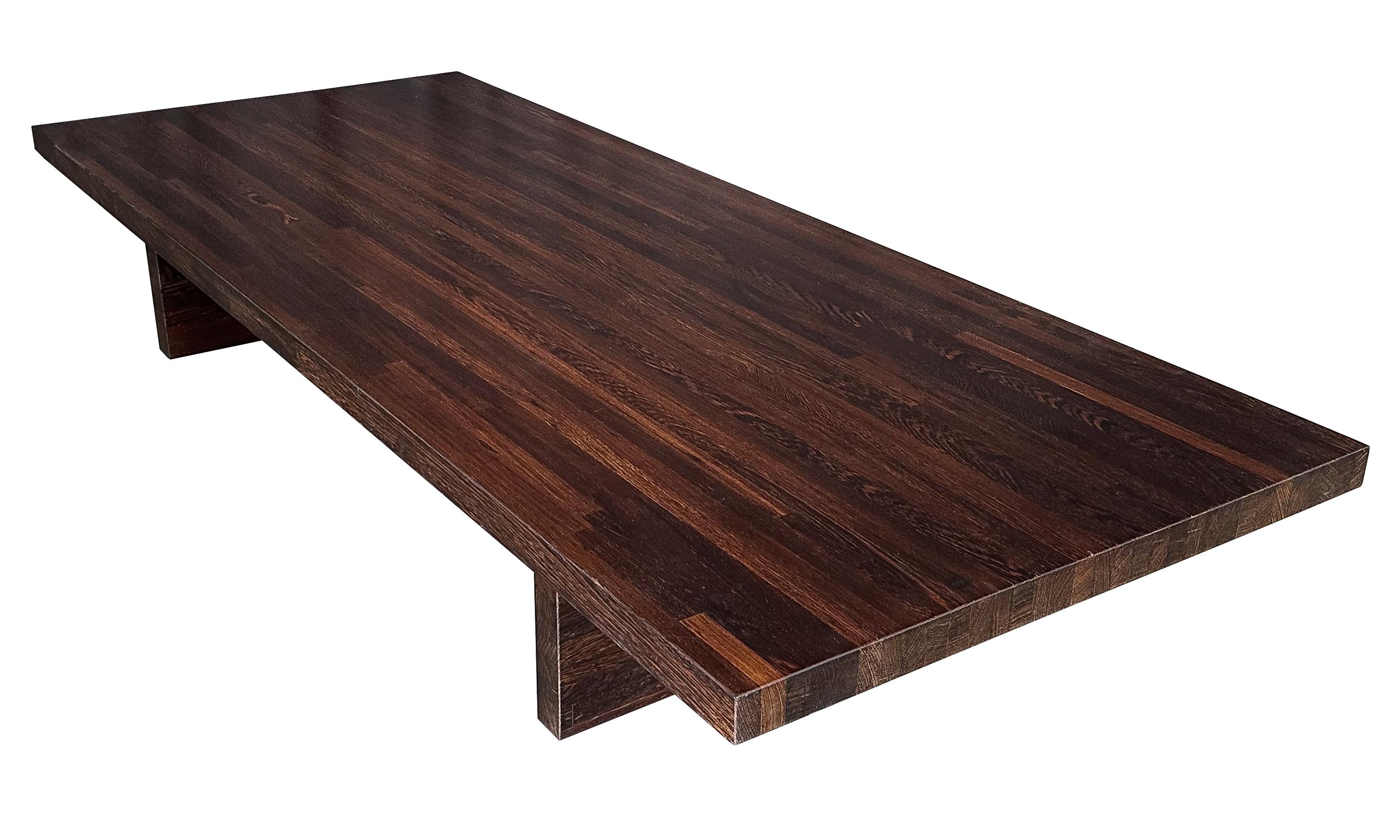 Minimalist Modern Solid Wenge Wood Low Coffee Table In Good Condition For Sale In Chicago, IL