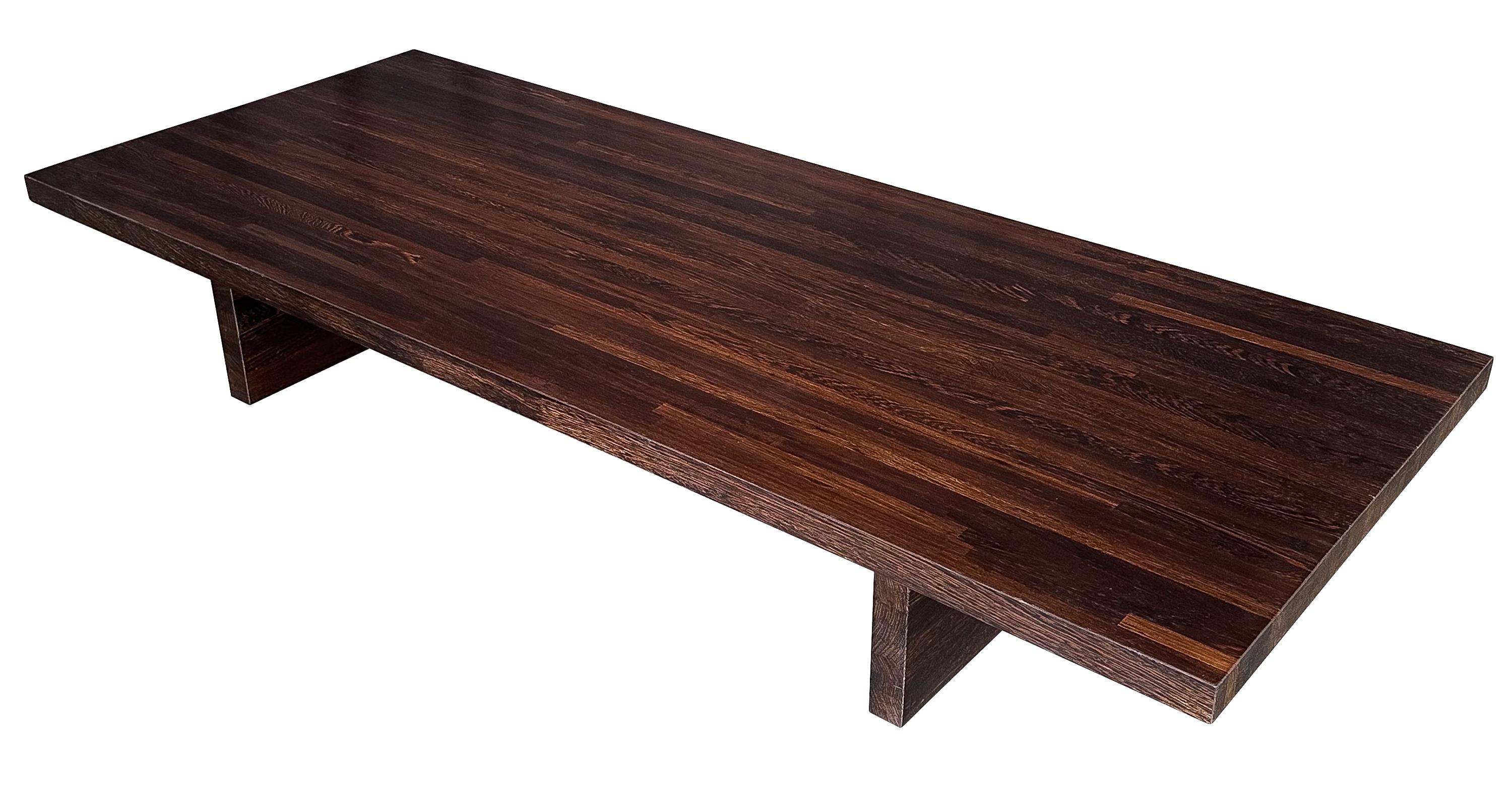 Late 20th Century Minimalist Modern Solid Wenge Wood Low Coffee Table For Sale