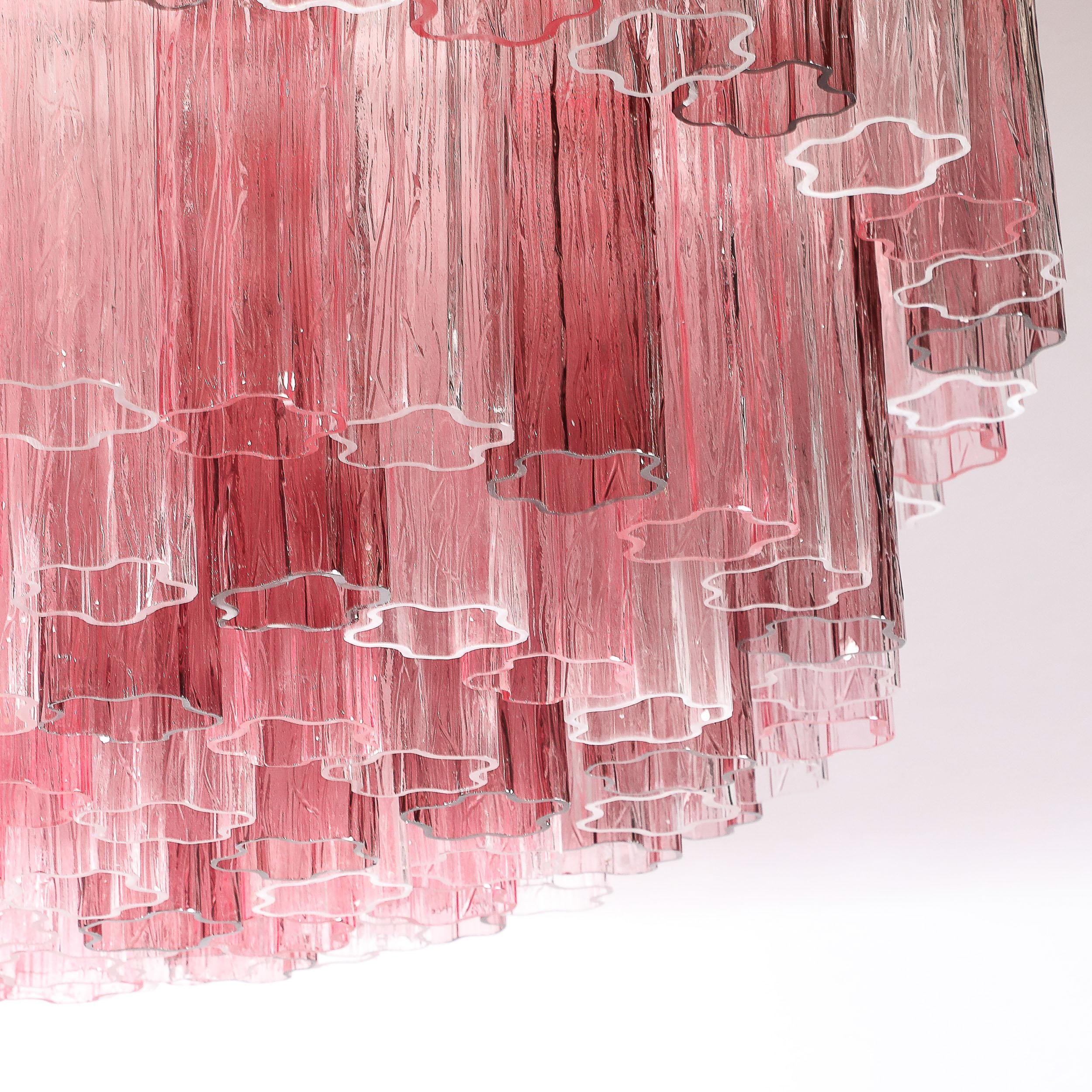 Exquisite Modernist Hand-Blown Mixed Fuschia Murano Glass Tronchi Chandelier For Sale 6