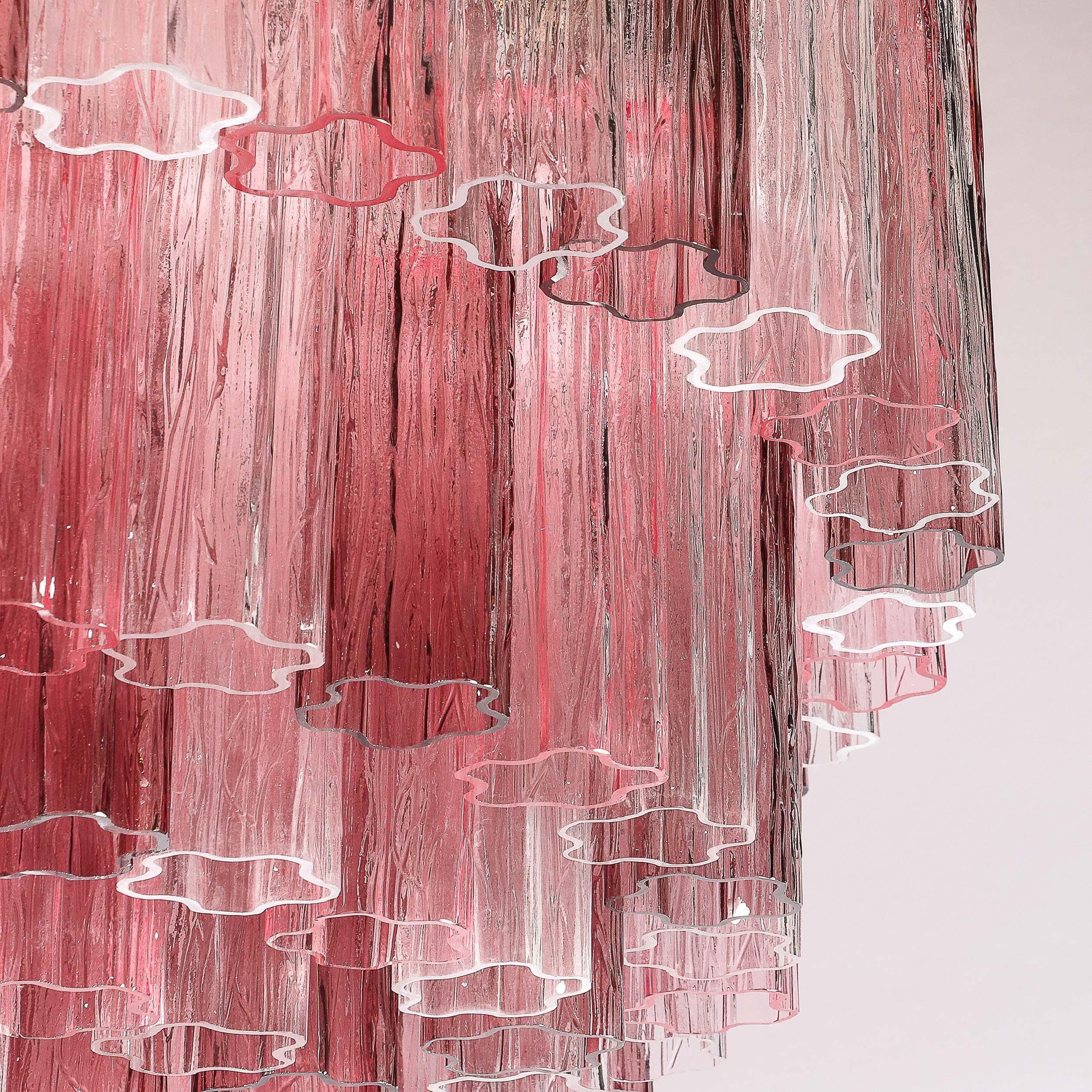Exquisite Modernist Hand-Blown Mixed Fuschia Murano Glass Tronchi Chandelier For Sale 7