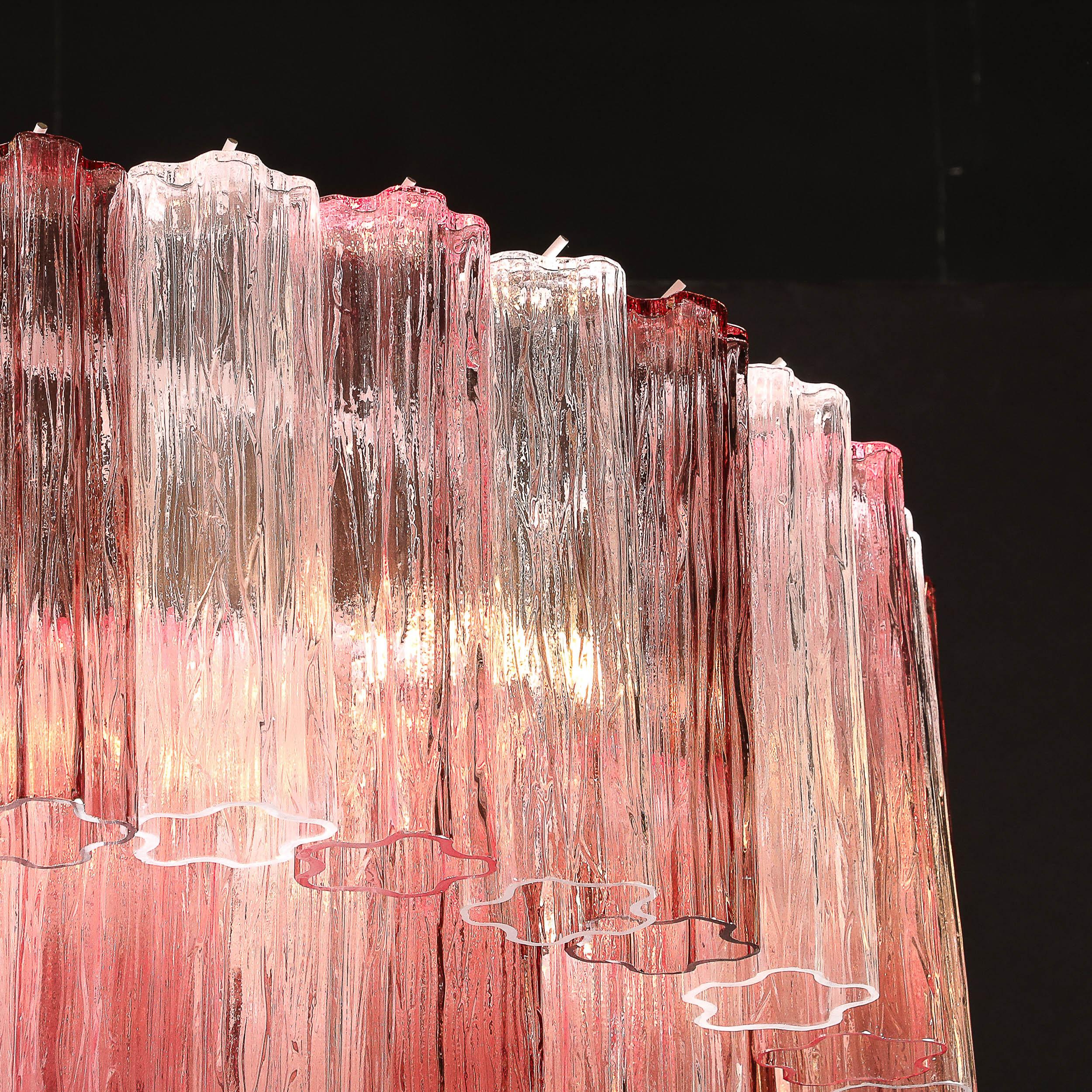 Exquisite Modernist Hand-Blown Mixed Fuschia Murano Glass Tronchi Chandelier For Sale 9