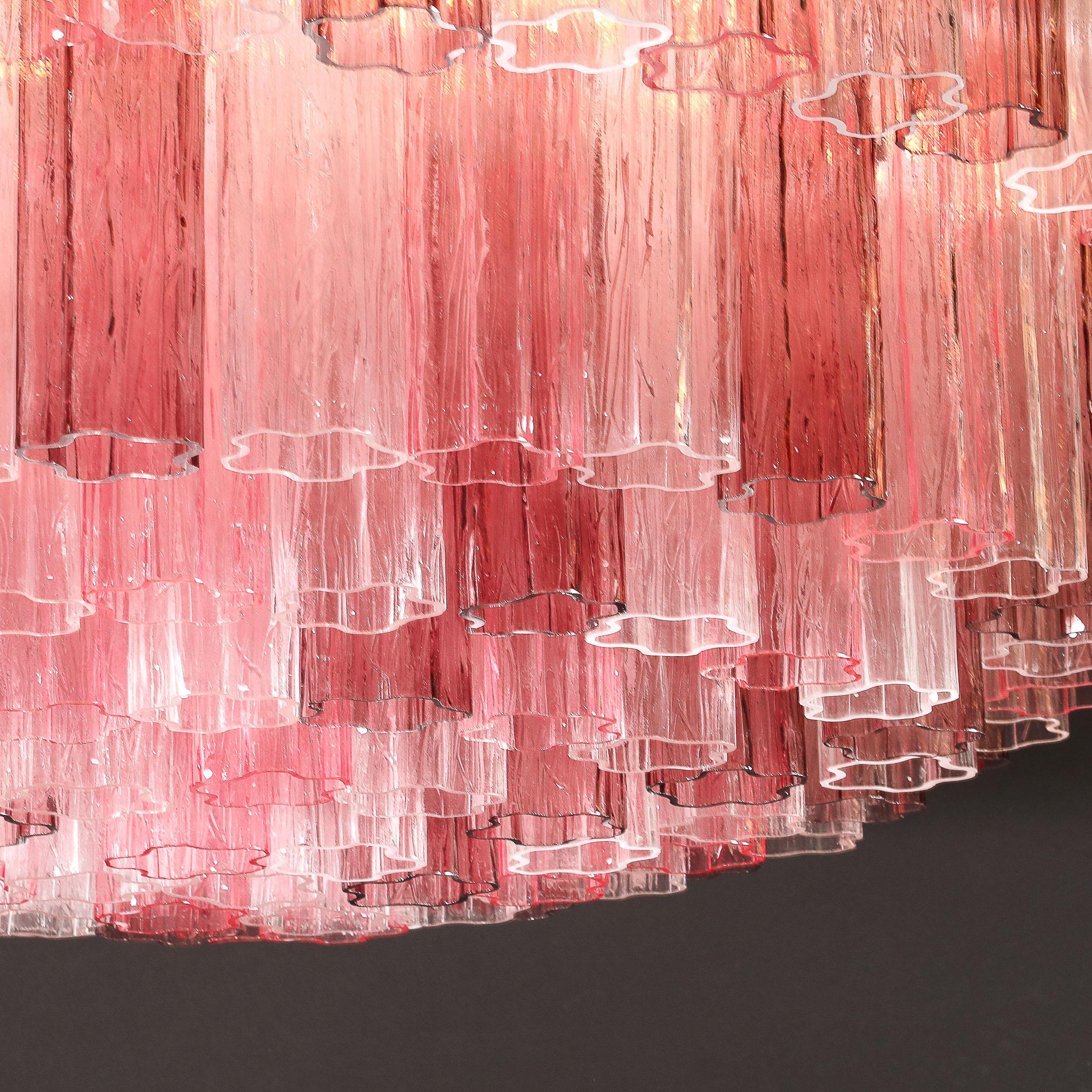 Exquisite Modernist Hand-Blown Mixed Fuschia Murano Glass Tronchi Chandelier For Sale 10