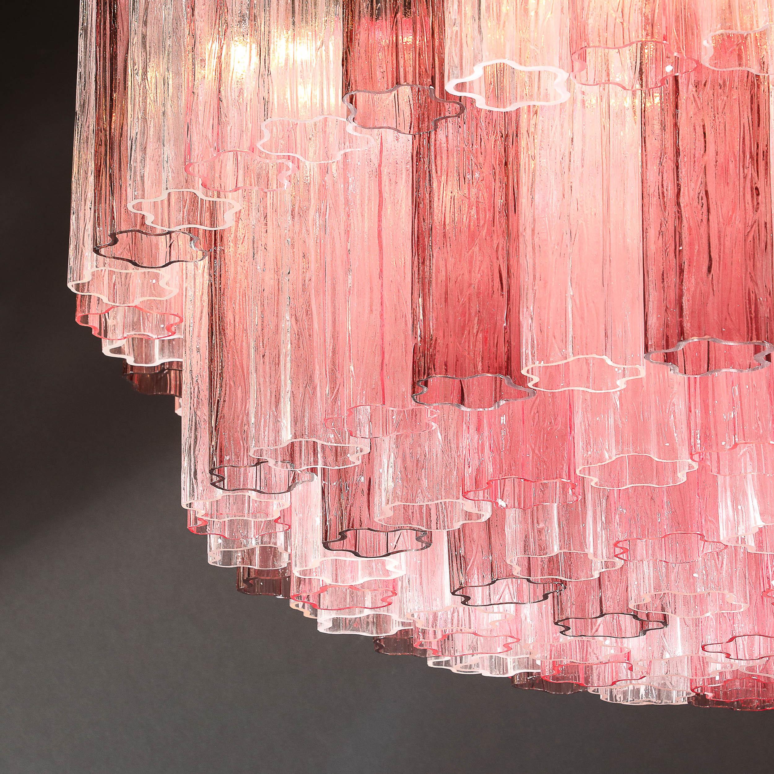 Exquisite Modernist Hand-Blown Mixed Fuschia Murano Glass Tronchi Chandelier For Sale 11