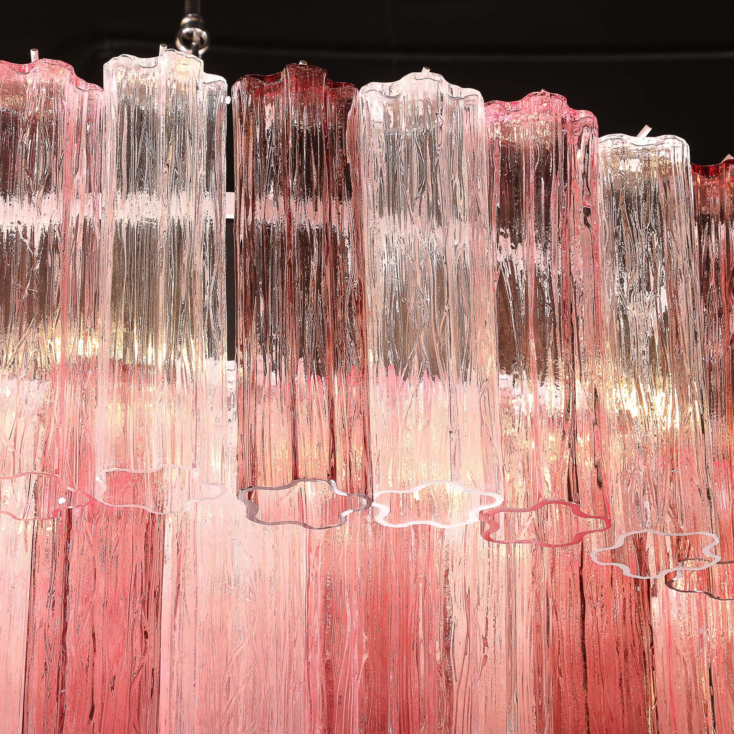 Exquisite Modernist Hand-Blown Mixed Fuschia Murano Glass Tronchi Chandelier For Sale 12