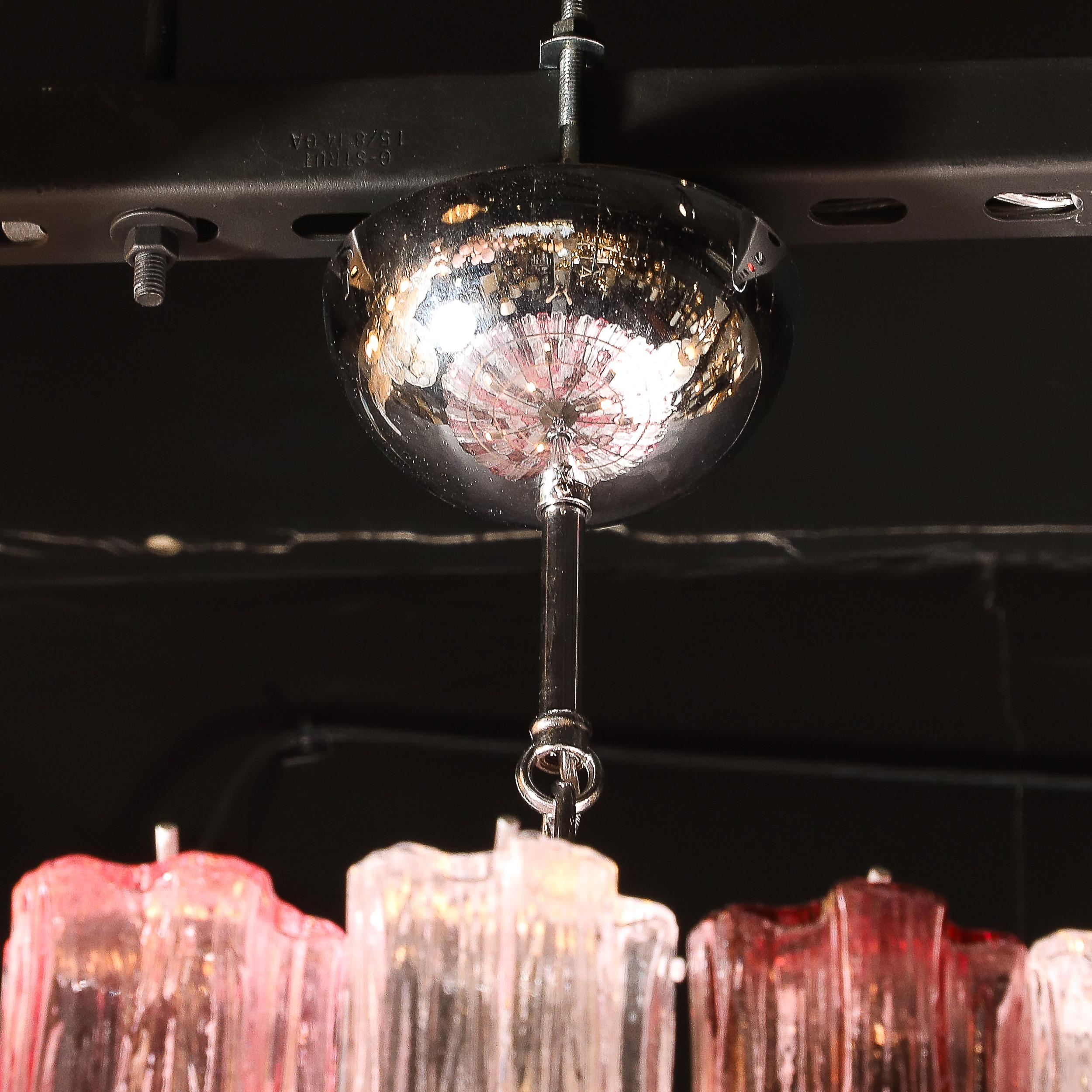 Exquisite Modernist Hand-Blown Mixed Fuschia Murano Glass Tronchi Chandelier For Sale 13