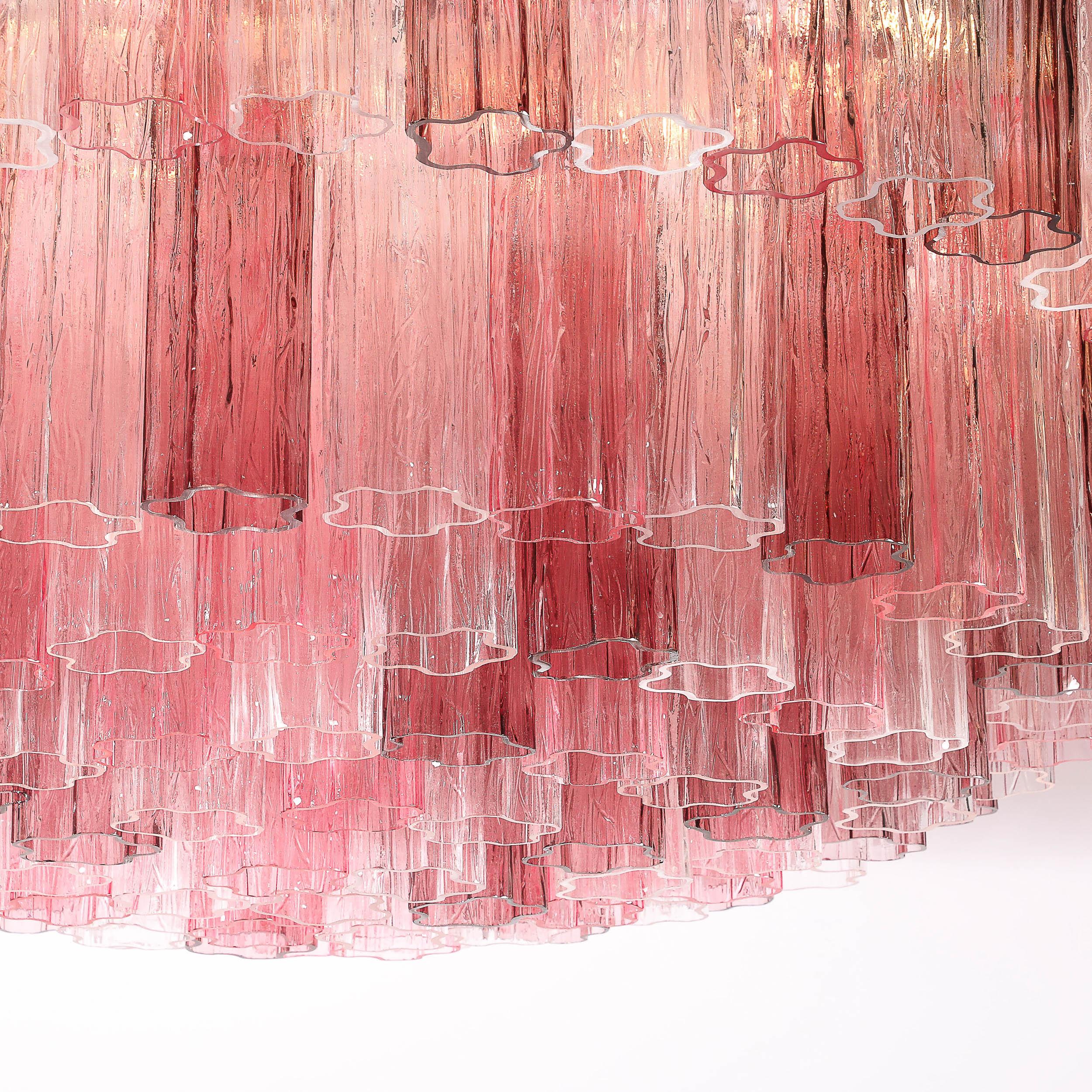 Contemporary Exquisite Modernist Hand-Blown Mixed Fuschia Murano Glass Tronchi Chandelier For Sale