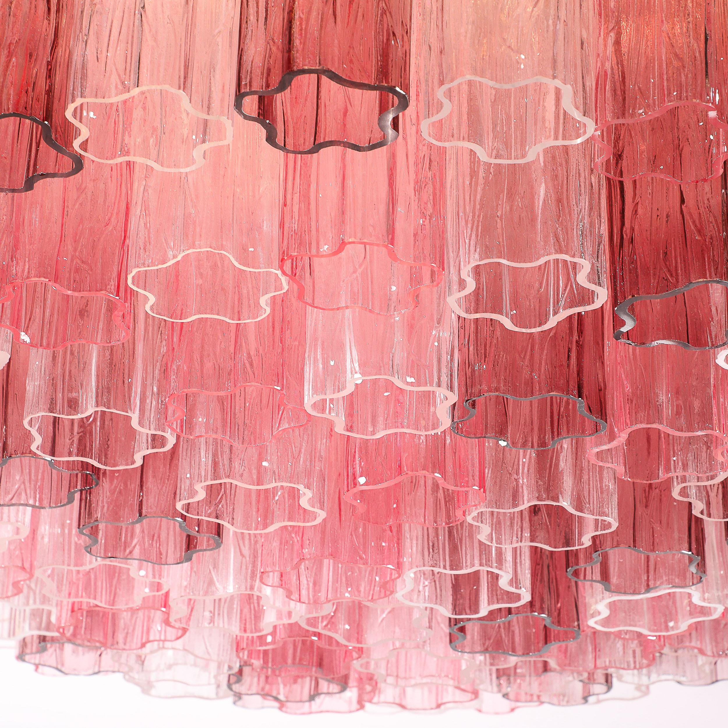 Exquisite Modernist Hand-Blown Mixed Fuschia Murano Glass Tronchi Chandelier For Sale 1