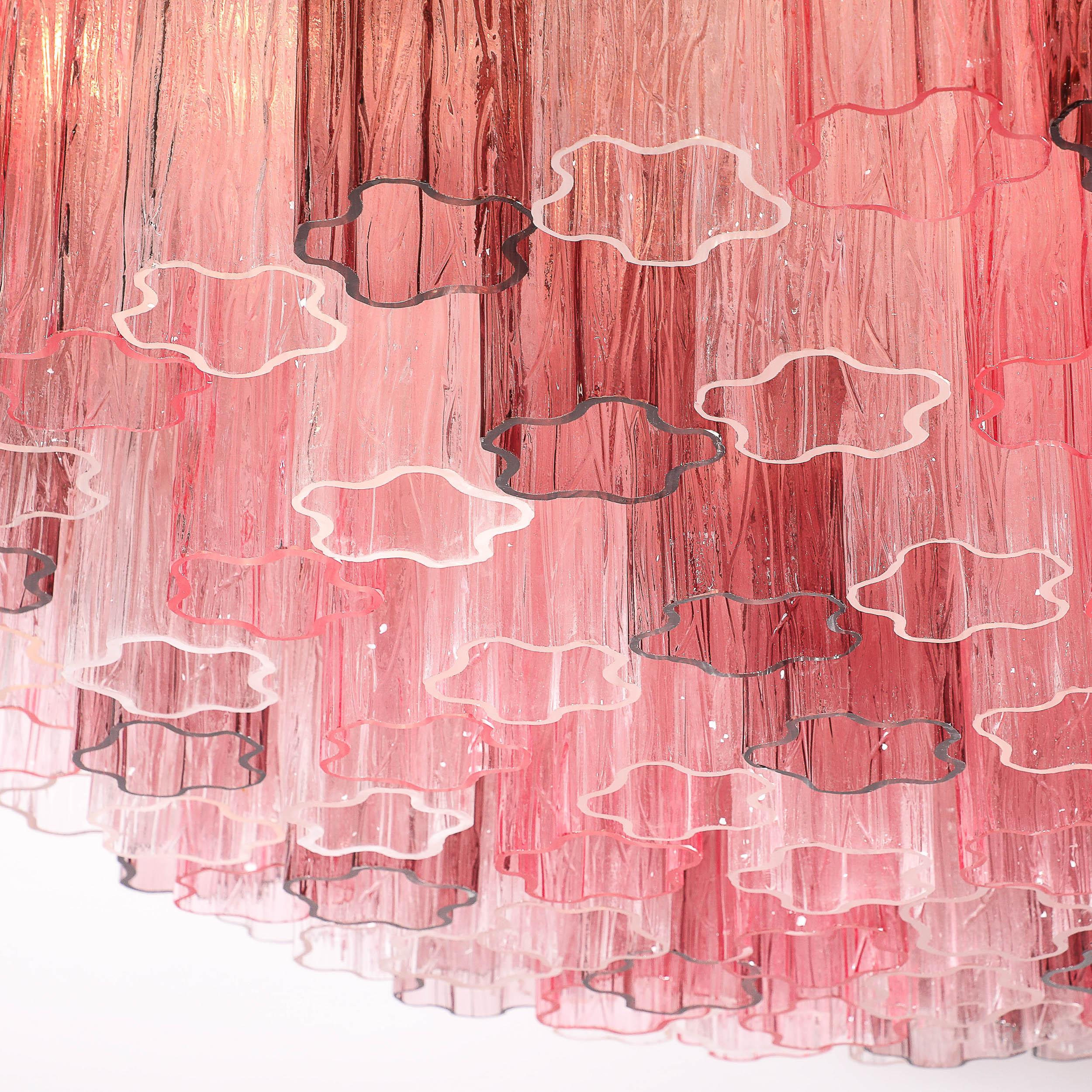 Exquisite Modernist Hand-Blown Mixed Fuschia Murano Glass Tronchi Chandelier For Sale 3