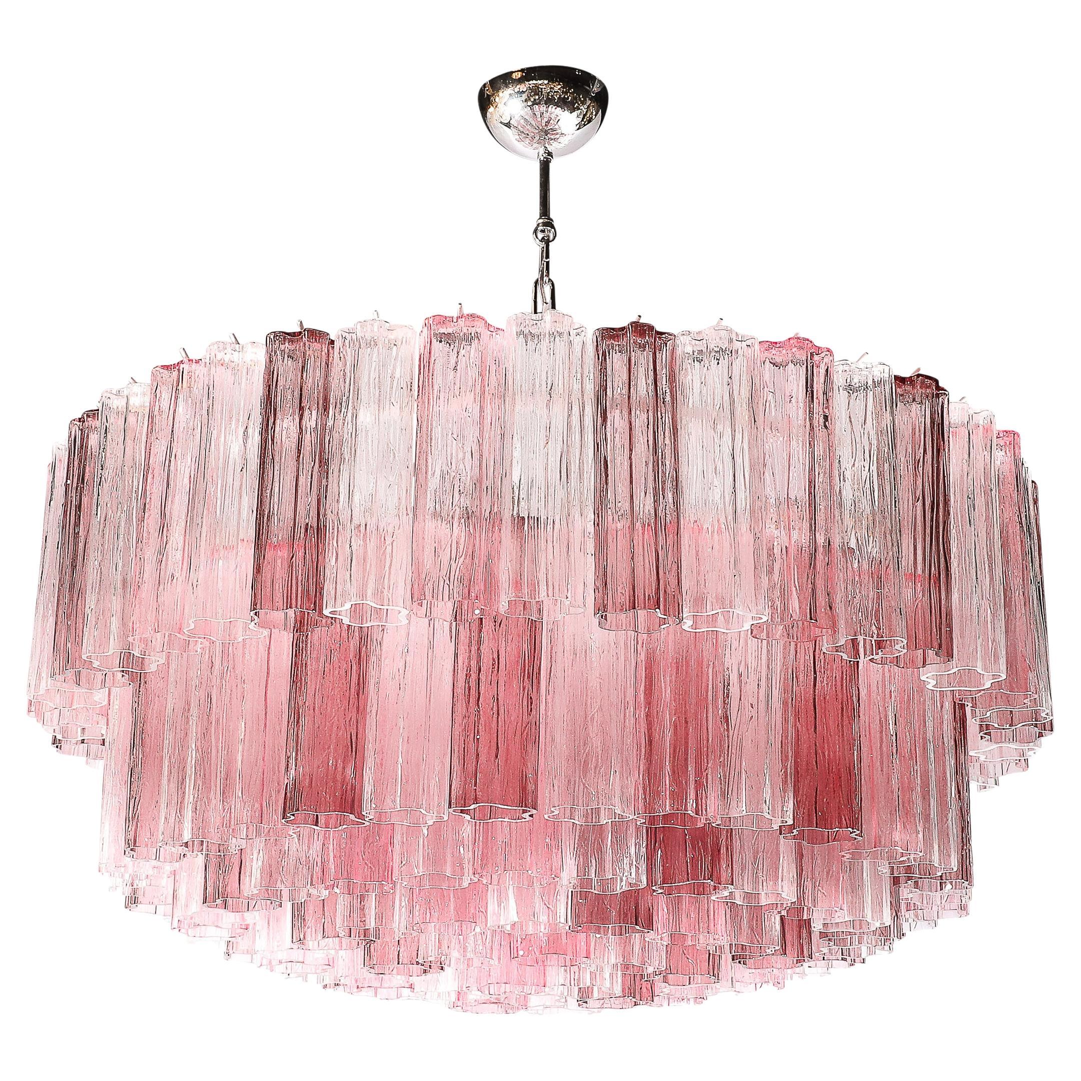 Exquisite Modernist Hand-Blown Mixed Fuschia Murano Glass Tronchi Chandelier