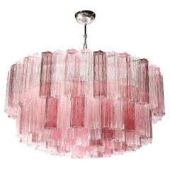 Exquisite Modernist Hand-Blown Mixed Fuschia Murano Glass Tronchi Chandelier