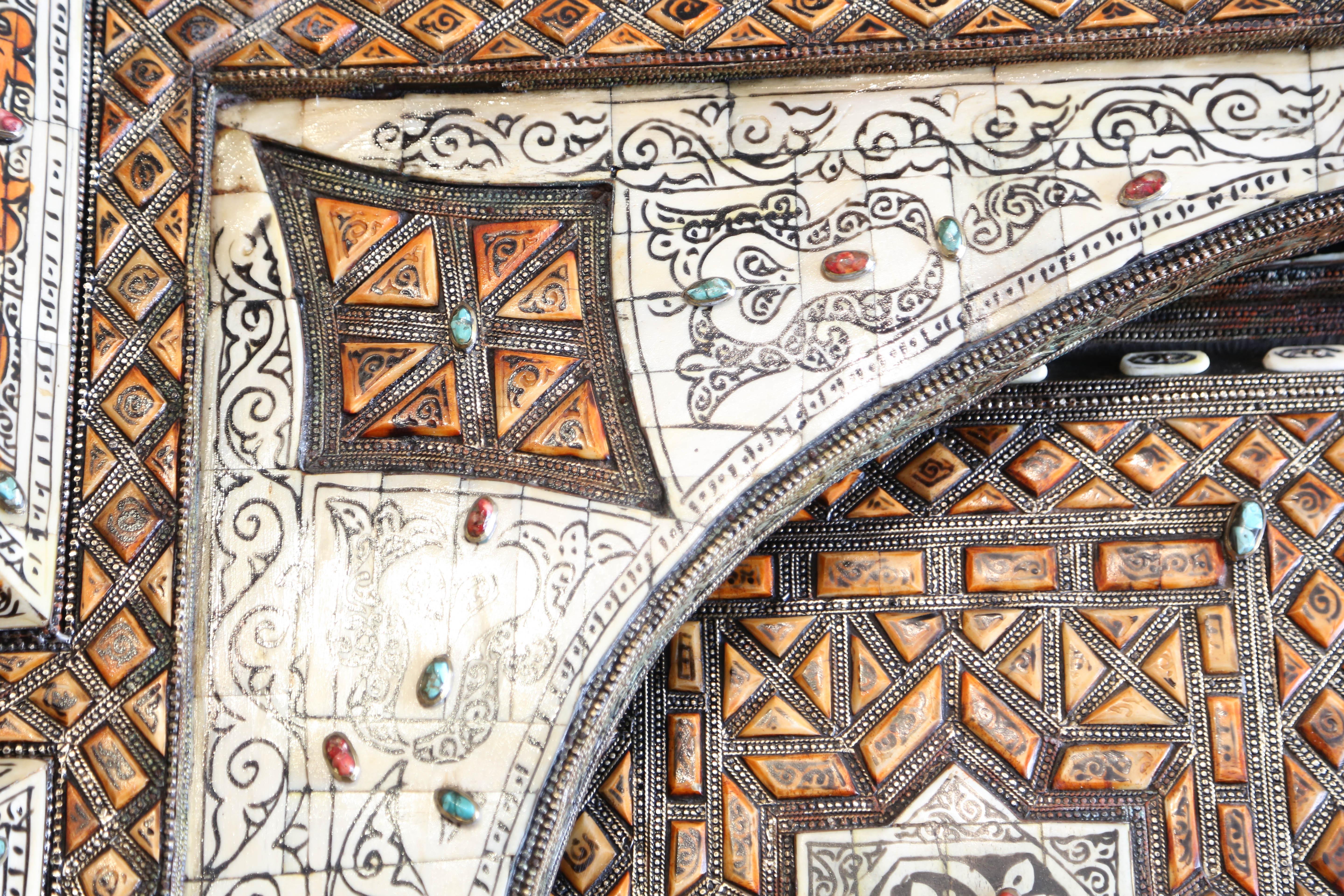 20th Century Exquisite Moroccan Palace Door with Camel Bone and Semi Precious Stones