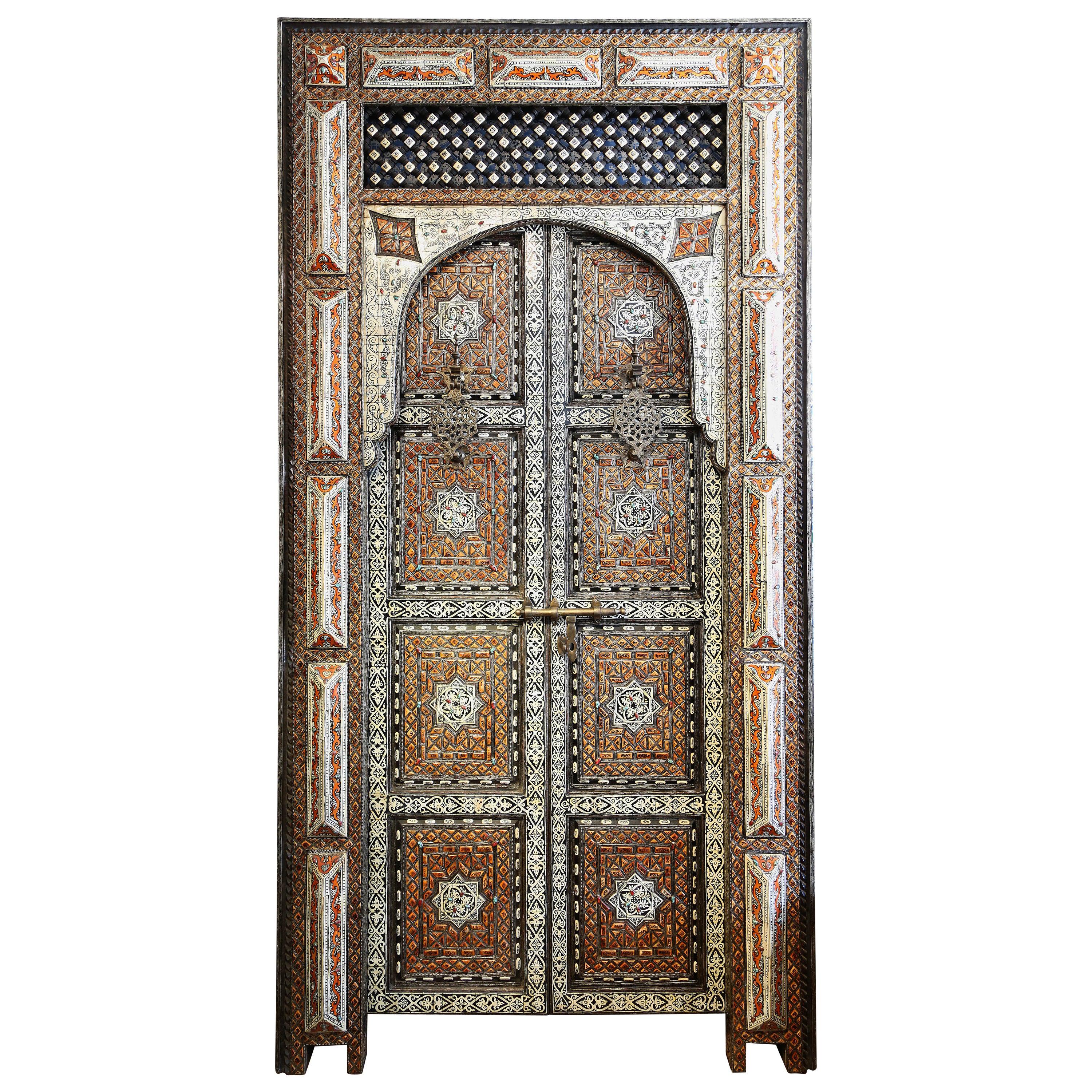 Exquisite Moroccan Palace Door with Camel Bone and Semi Precious Stones For Sale