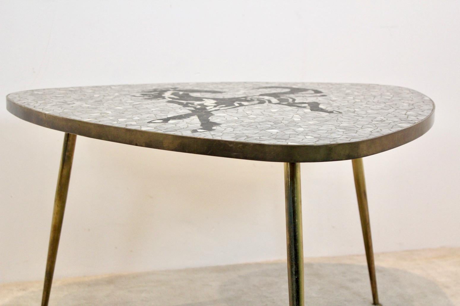 20th Century Exquisite Mosaic and Brass Coffee or Side Table by Berthold Müller, 1960s For Sale