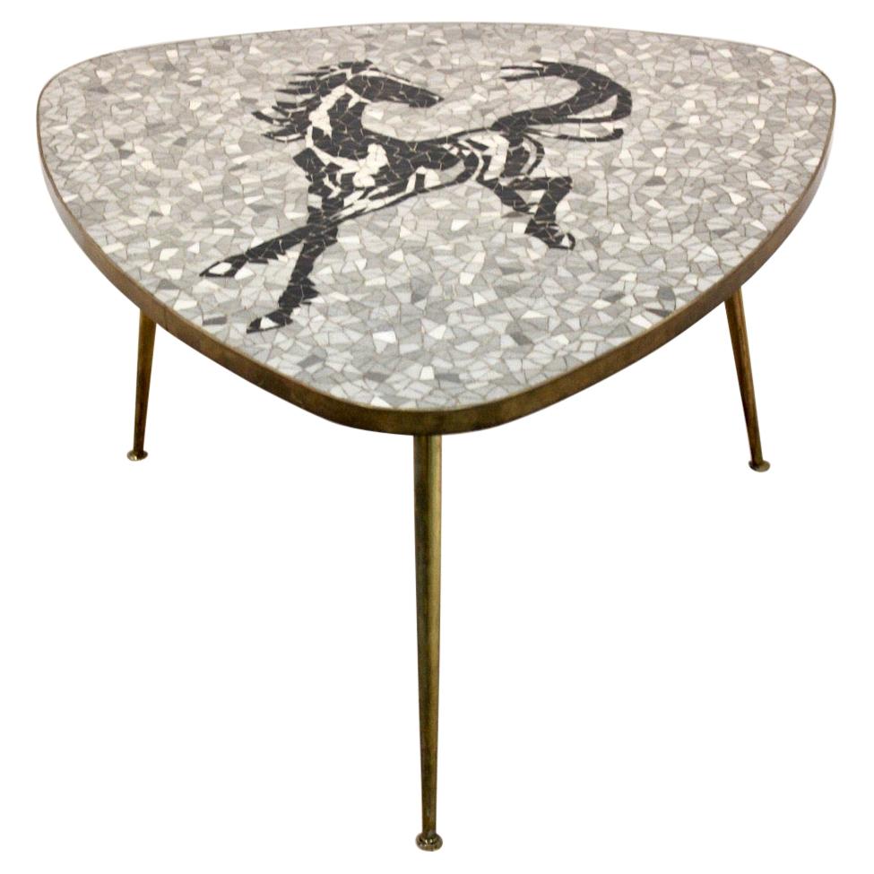 Exquisite Mosaic and Brass Coffee or Side Table by Berthold Müller, 1960s