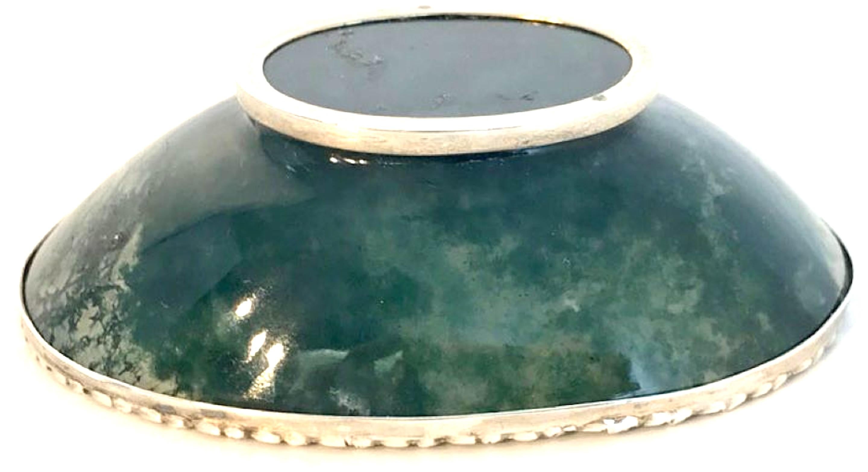Exquisite Moss Agate Pedestal Bowl with Silver Mounts, Unmarked, Early 20th C. For Sale 7