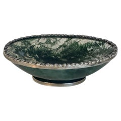 Exquisite Moss Agate Pedestal Bowl with Silver Mounts, Unmarked, Early 20th C.