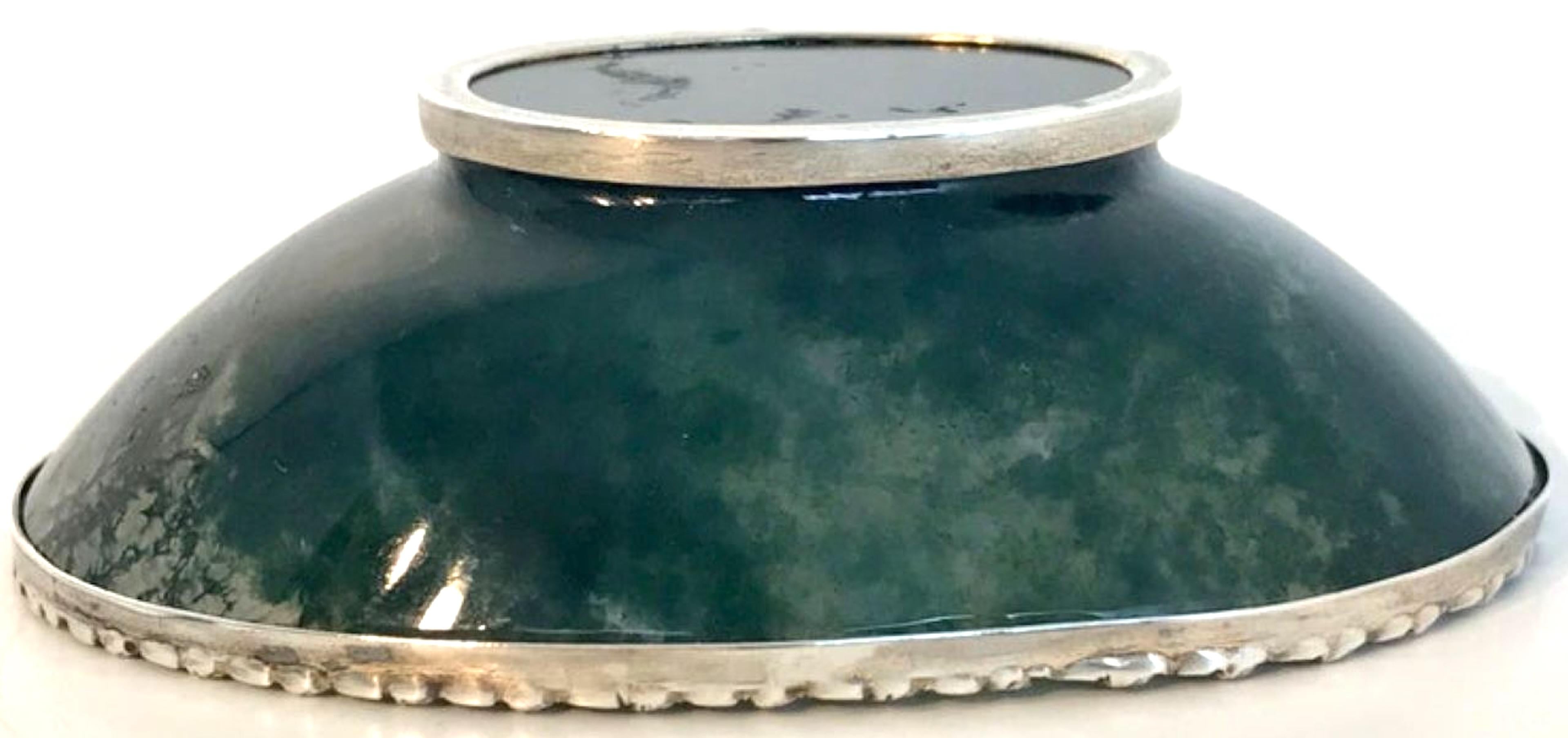 Cast Exquisite Moss Agate Pedestal Bowl with Silver Mounts, Unmarked, Early 20th C. For Sale