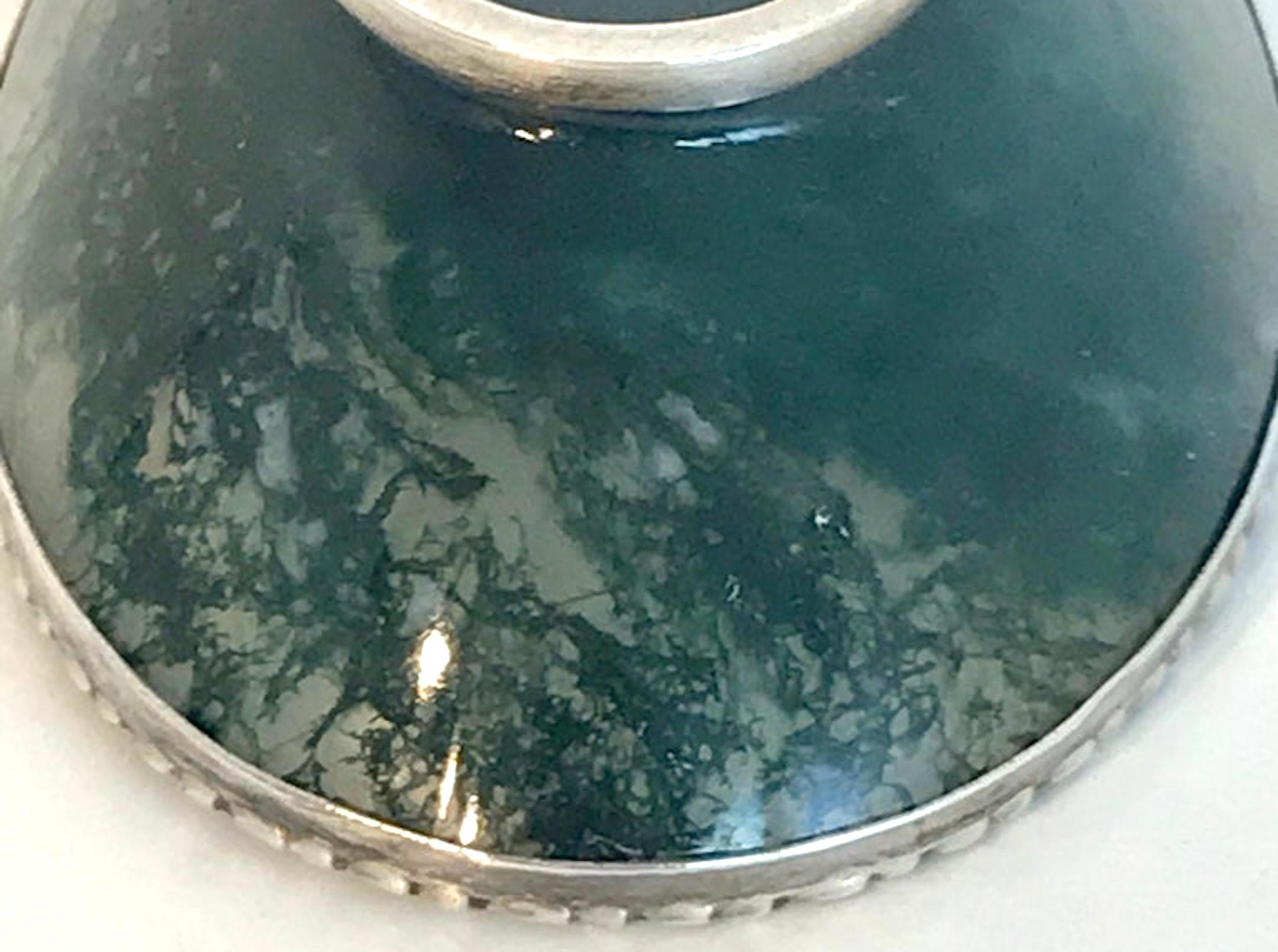 Exquisite Moss Agate Pedestal Bowl with Silver Mounts, Unmarked, Early 20th C. In Good Condition For Sale In West Palm Beach, FL