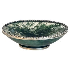 Exquis bol à piédestal en agate mousse avec montures en argent, non marqué, début du 20e siècle