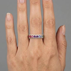 Exquisite Multi-Color Sapphire Diamond 14K (18K Custom) Gold Eternity Band Ring