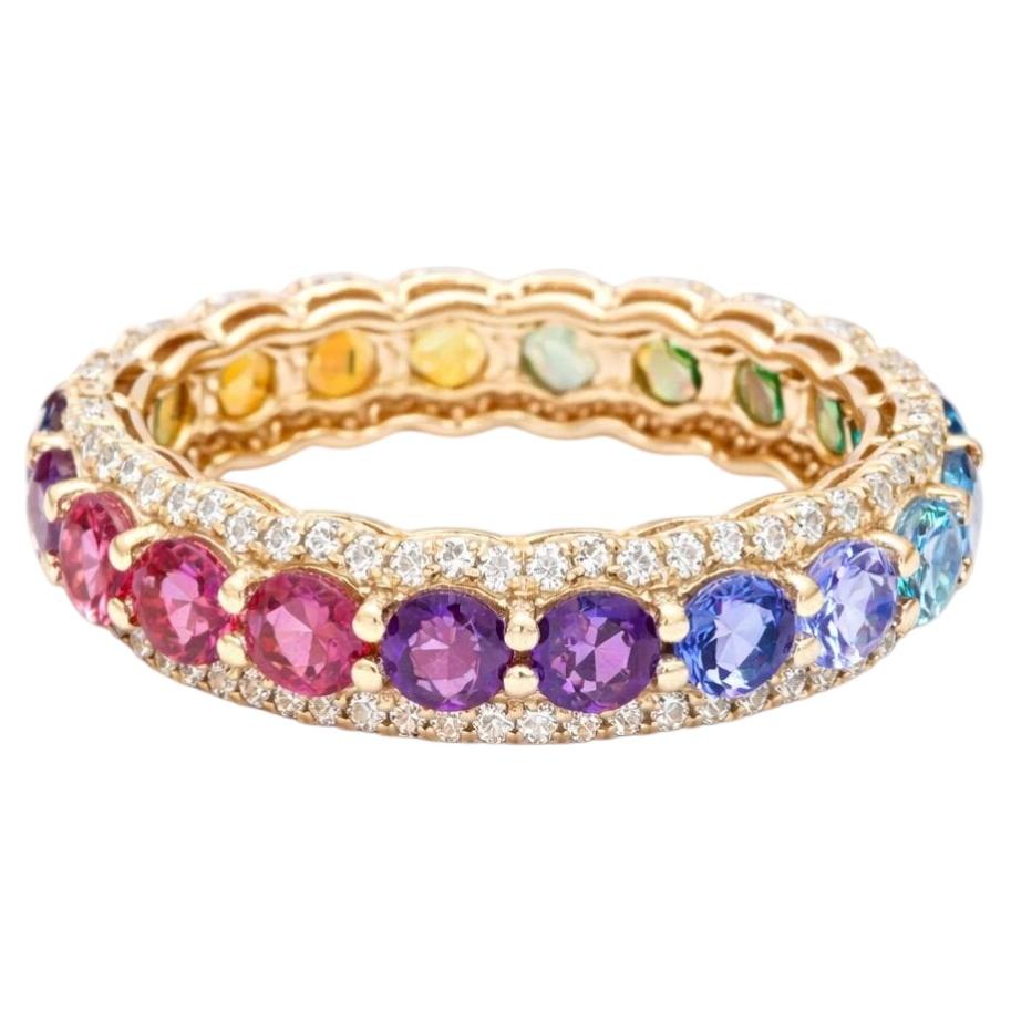Ewigkeitsring aus 14-karätigem Gelbgold mit mehrfarbigem Saphir (4,21 Karat) und Diamanten (0,68 Karat)
