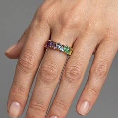 Exquisite Multi-Color Sapphire & Emerald Eternity 14K (18K Custom) Gold Ring