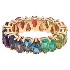 Exquisite Multi-Color Sapphire & Emerald Eternity 14K (18K Custom) Gold Ring